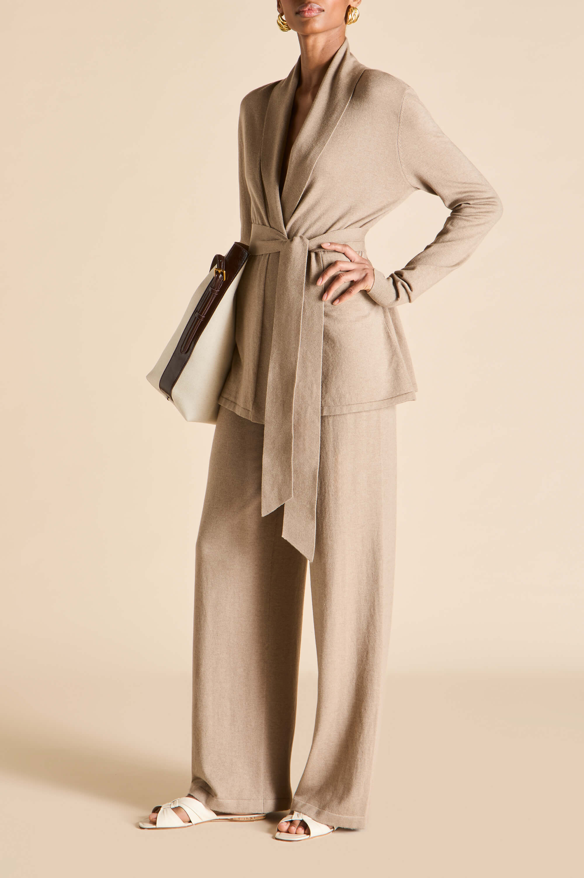 caro dallas beige knitwear in silk-cashmere 