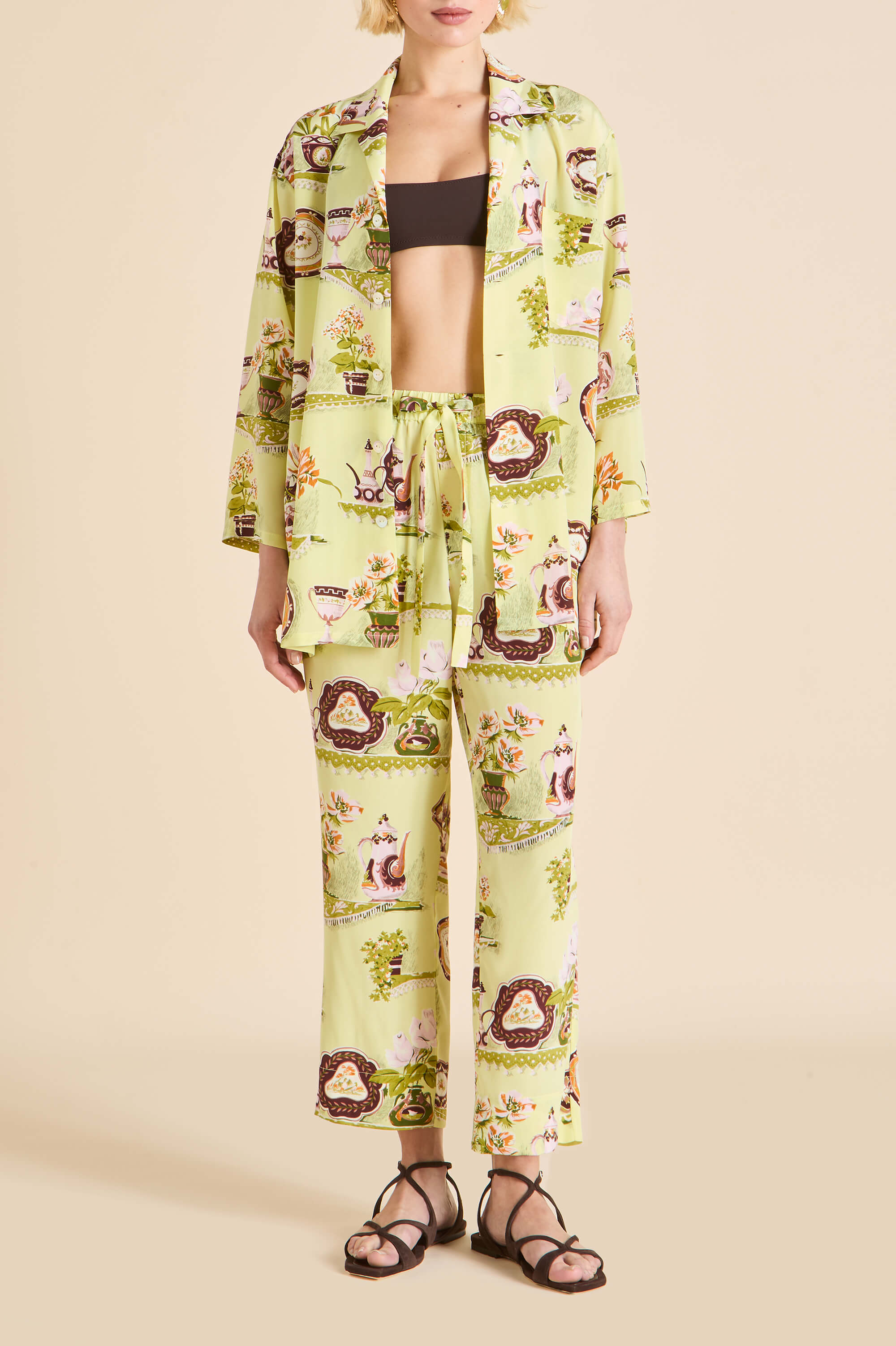 Casablanca Aulenti Green Plate Pyjamas in Silk Crêpe de Chine