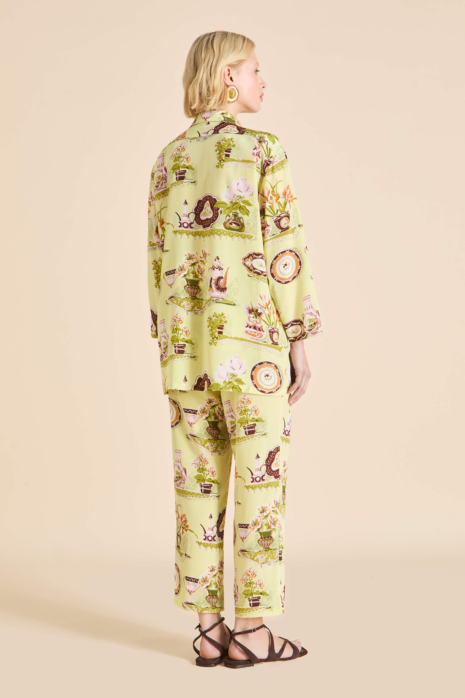 Casablanca Aulenti Green Plate Pajamas in Silk Crêpe de Chine