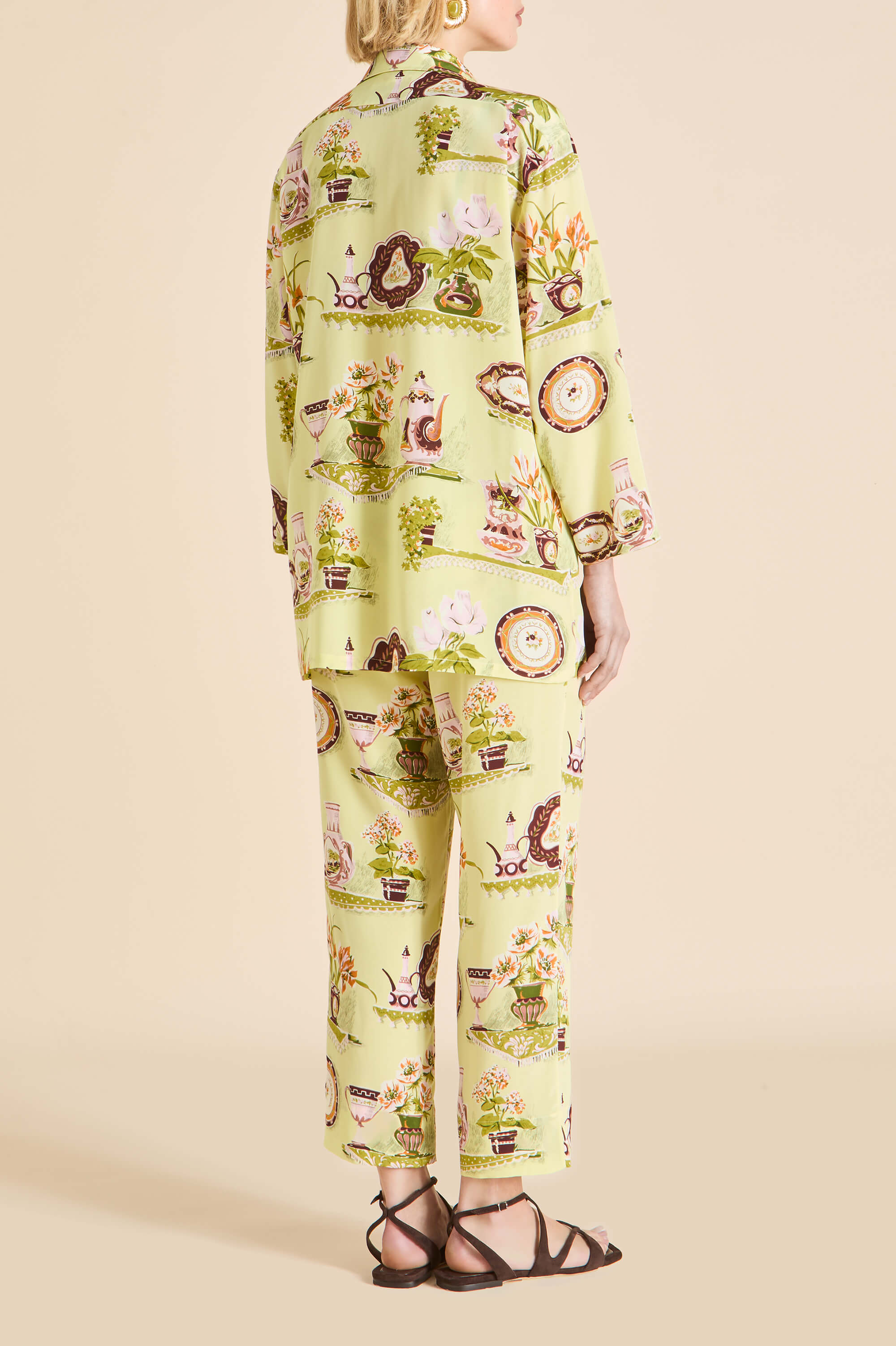 Casablanca Aulenti Green Plate Pyjamas in Silk Crêpe de Chine