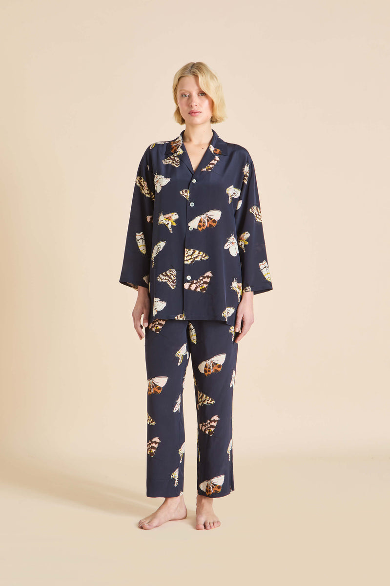 Casablanca Notte Navy Moth Pyjamas in Silk Crêpe de Chine | Olivia von ...
