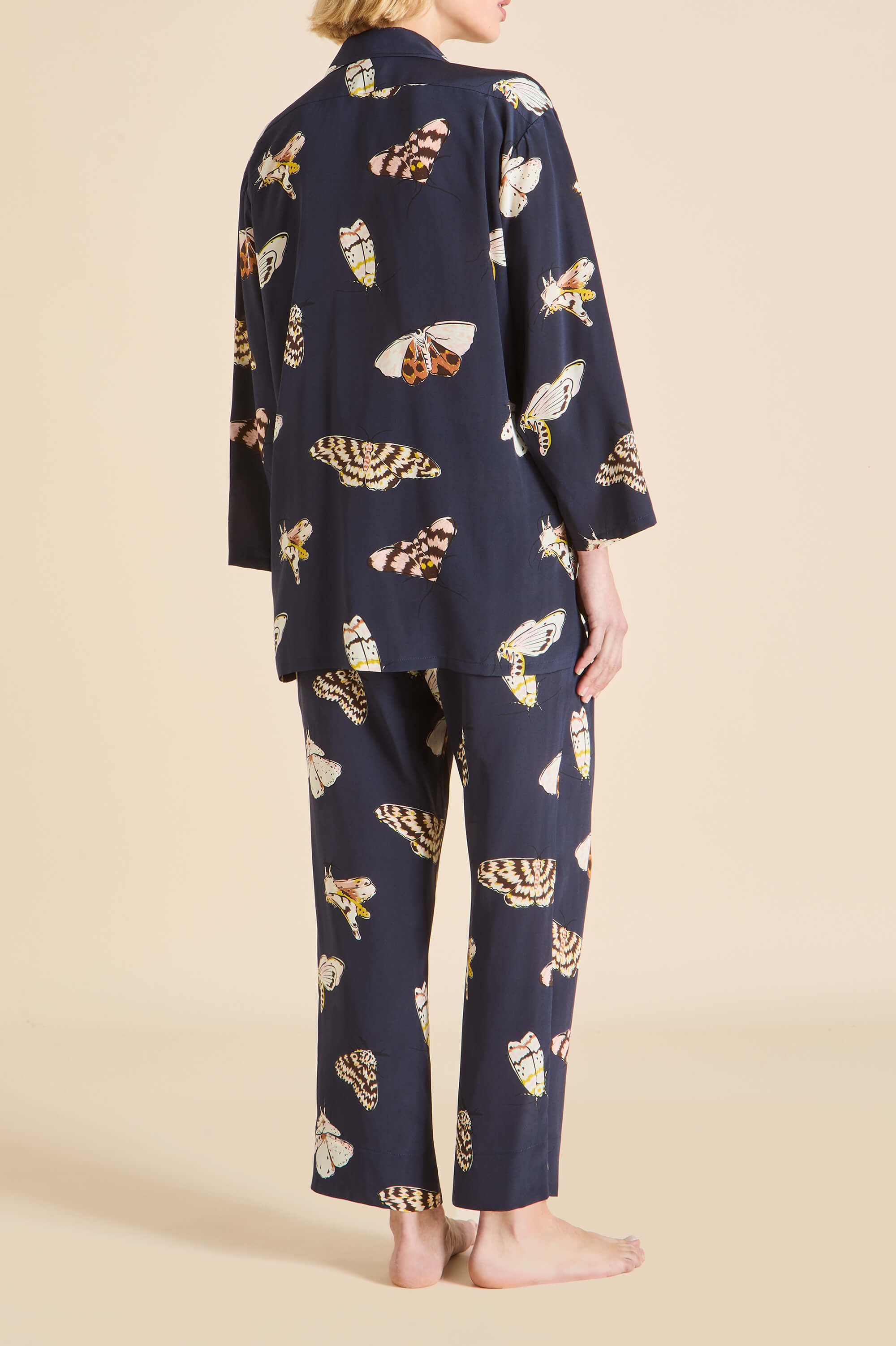 Casablanca Notte Navy Moth Pajamas in Silk Crêpe de Chine
