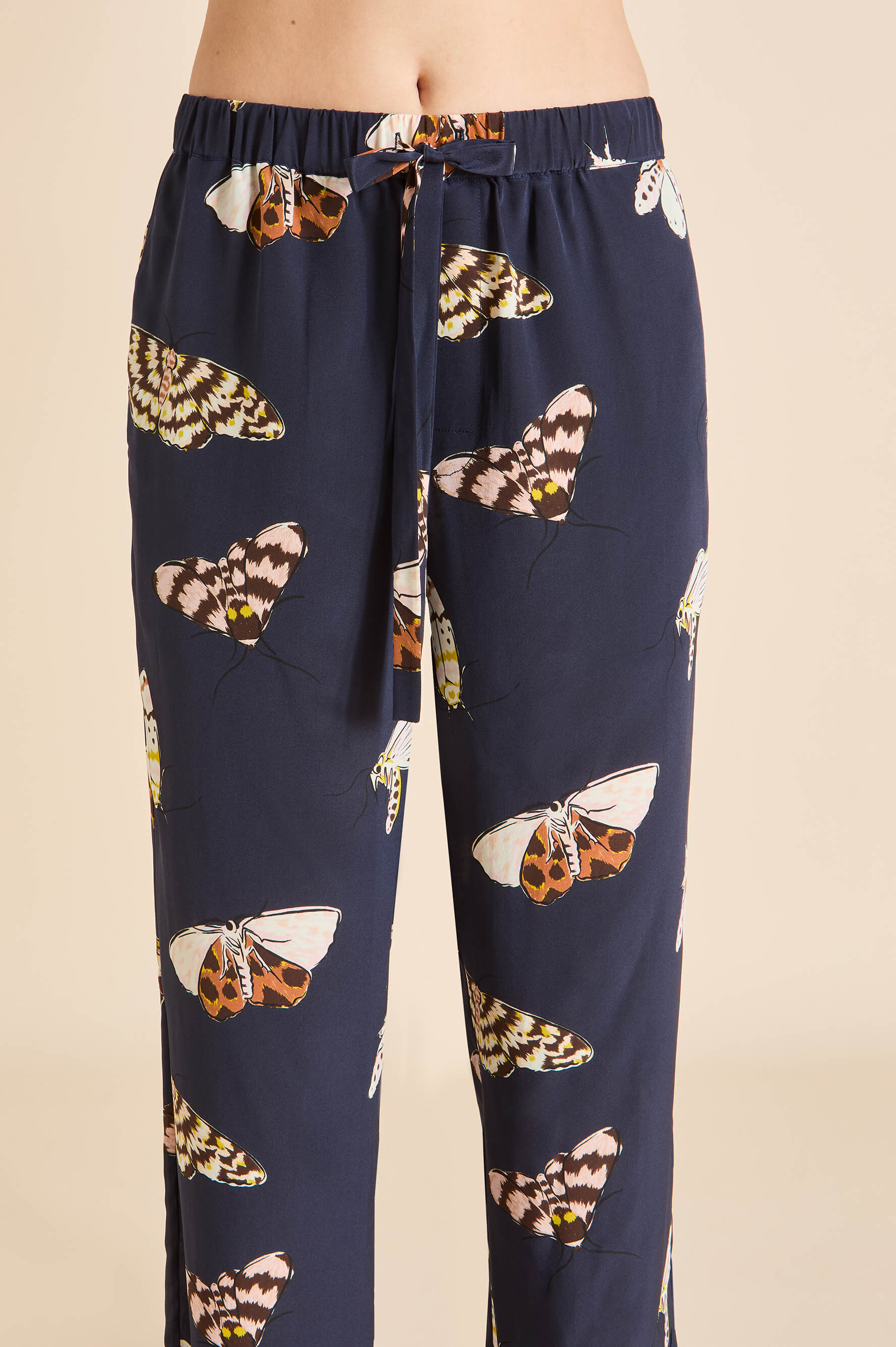 Casablanca Notte Navy Moth Pajamas in Silk Crêpe de Chine