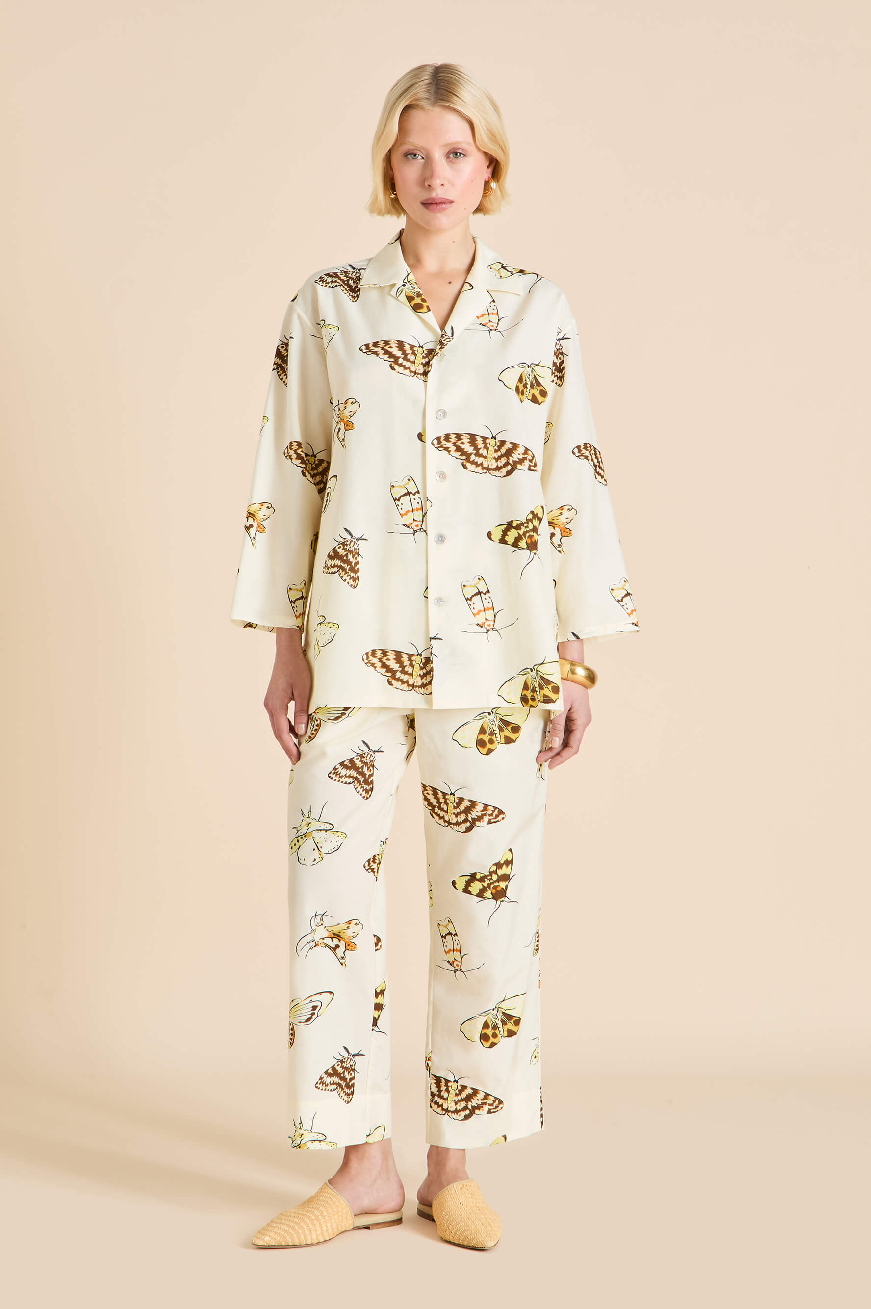 Casablanca Opaline Cream Moth Pyjamas in Cotton-Silk