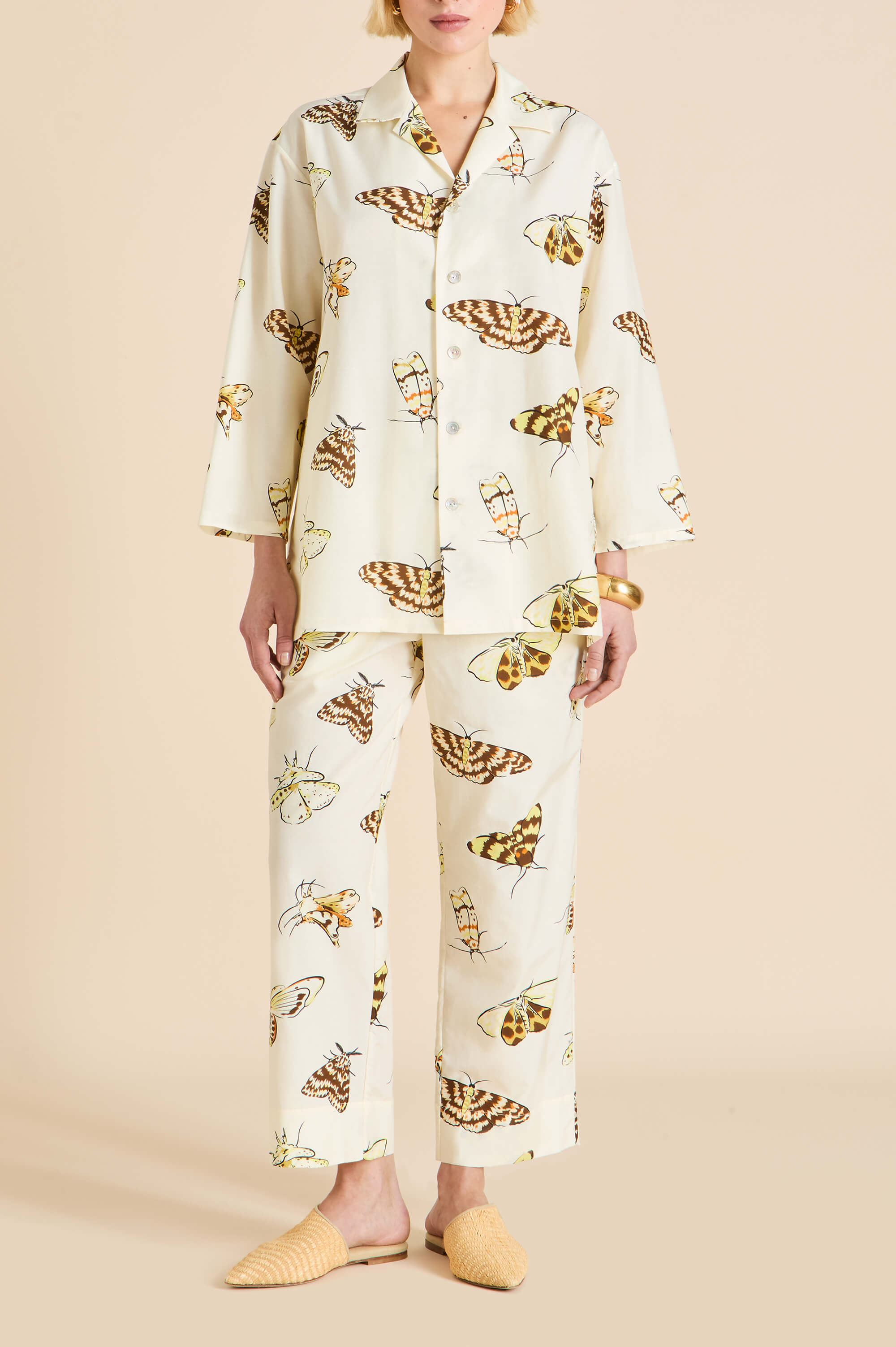 Casablanca Opaline Cream Moth Pyjamas in Cotton-Silk