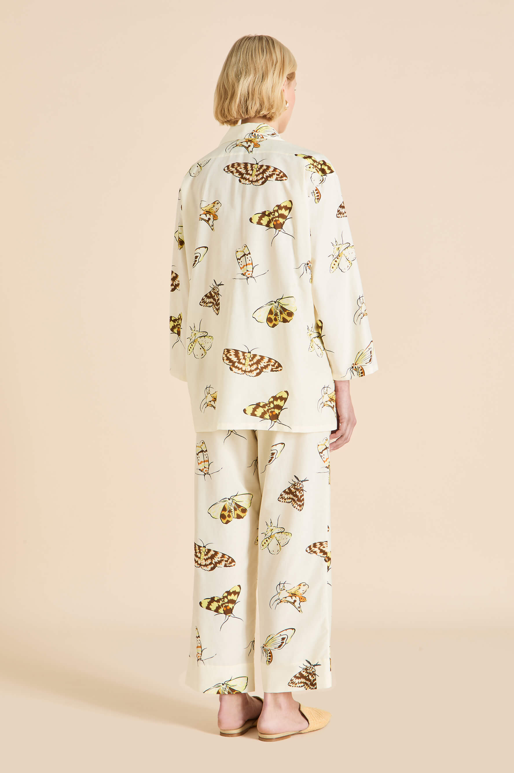 Casablanca Opaline Cream Moth Pyjamas in Cotton-Silk