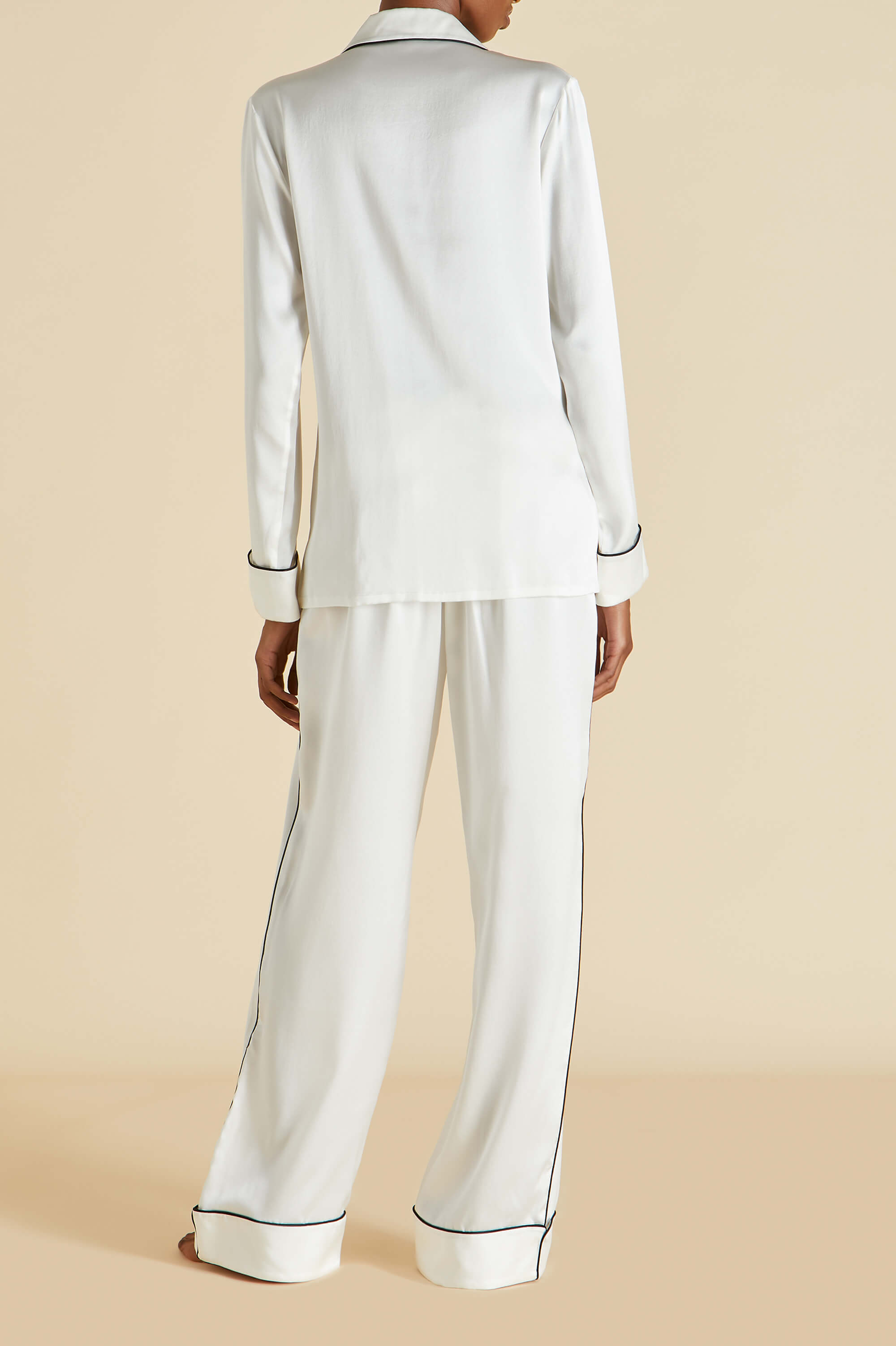 Coco Ivory Jet Black Pyjamas in Silk Satin