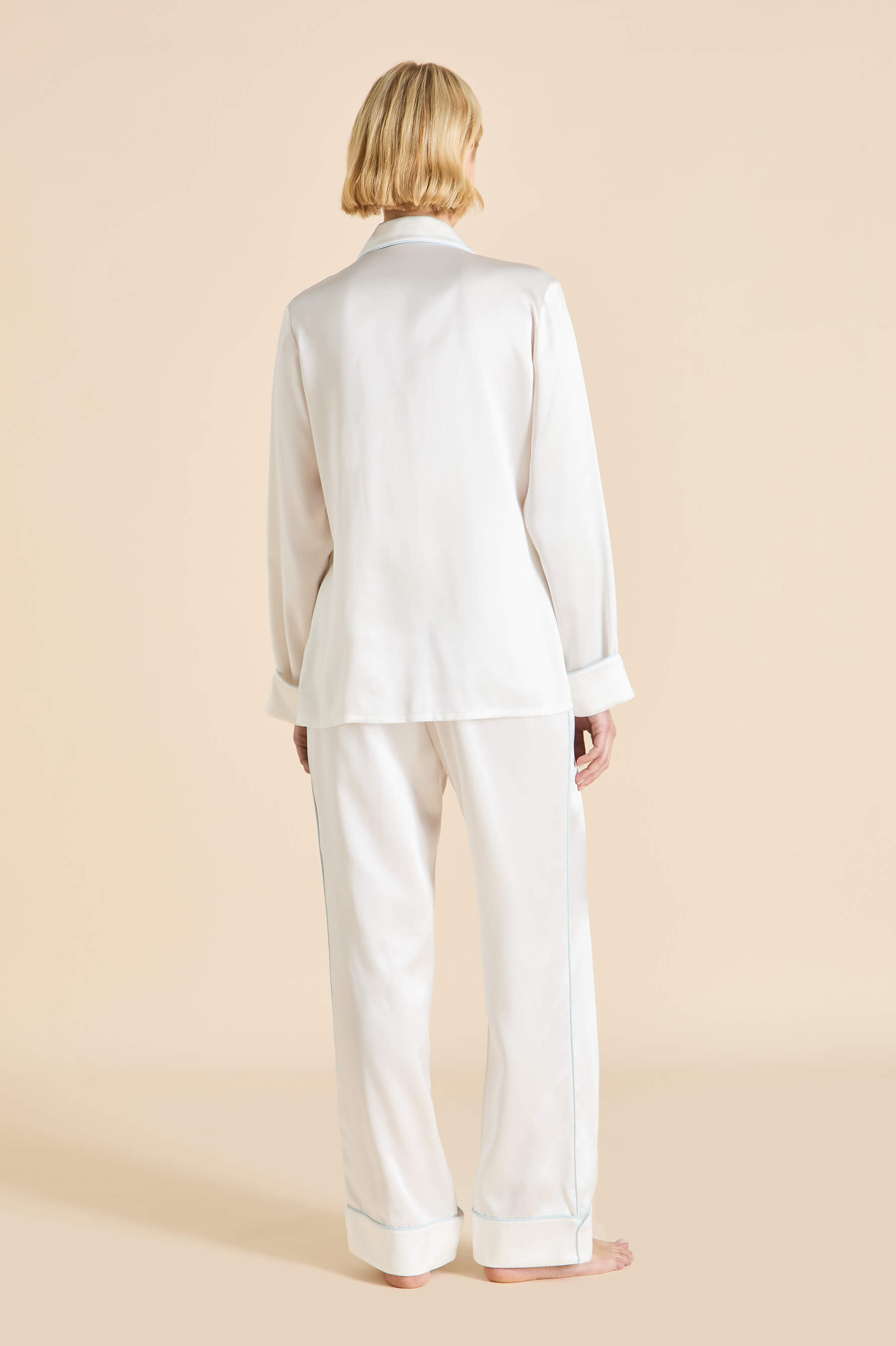 Coco Ivory Powder Blue Pyjamas in Silk Satin