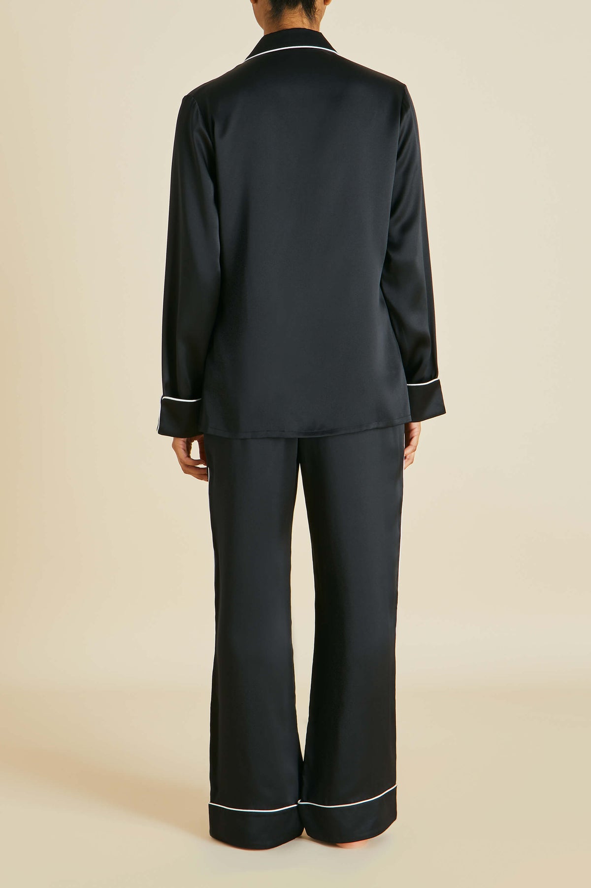 Coco Jet Black Pyjamas in Silk Satin | Olivia von Halle