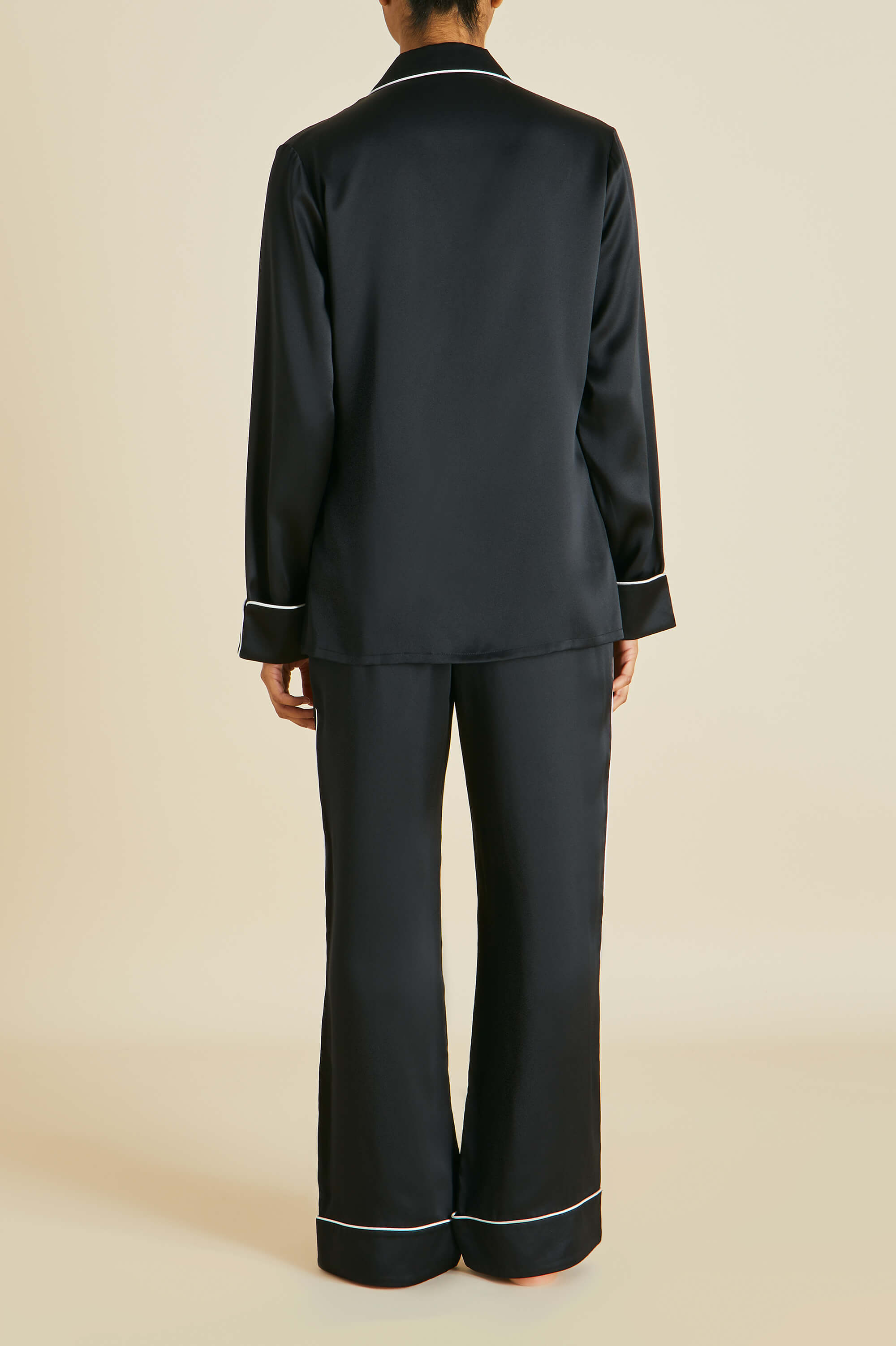 coco jet black pyjamas in silk satin 
