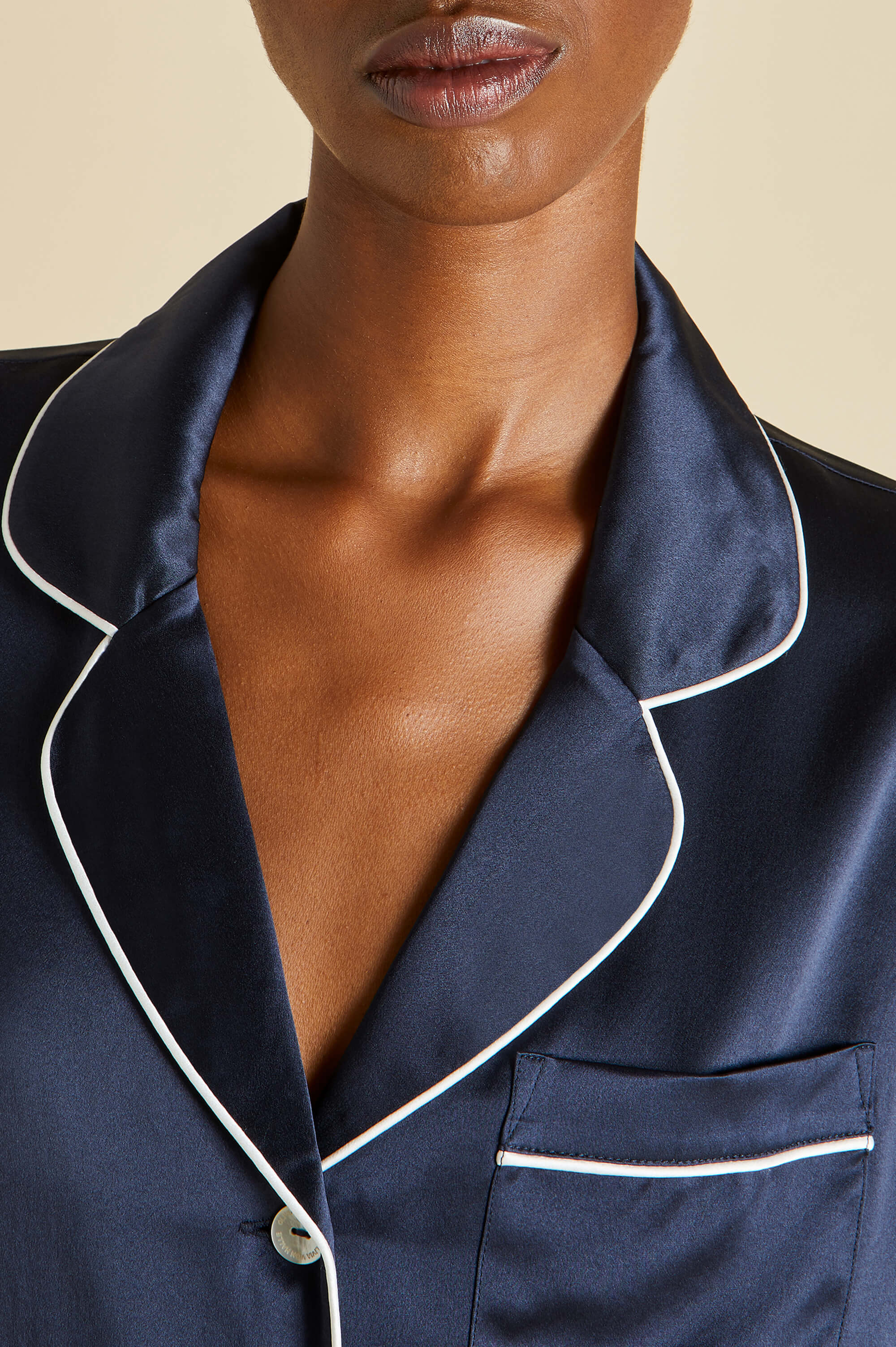 coco navy pyjamas in silk satin 