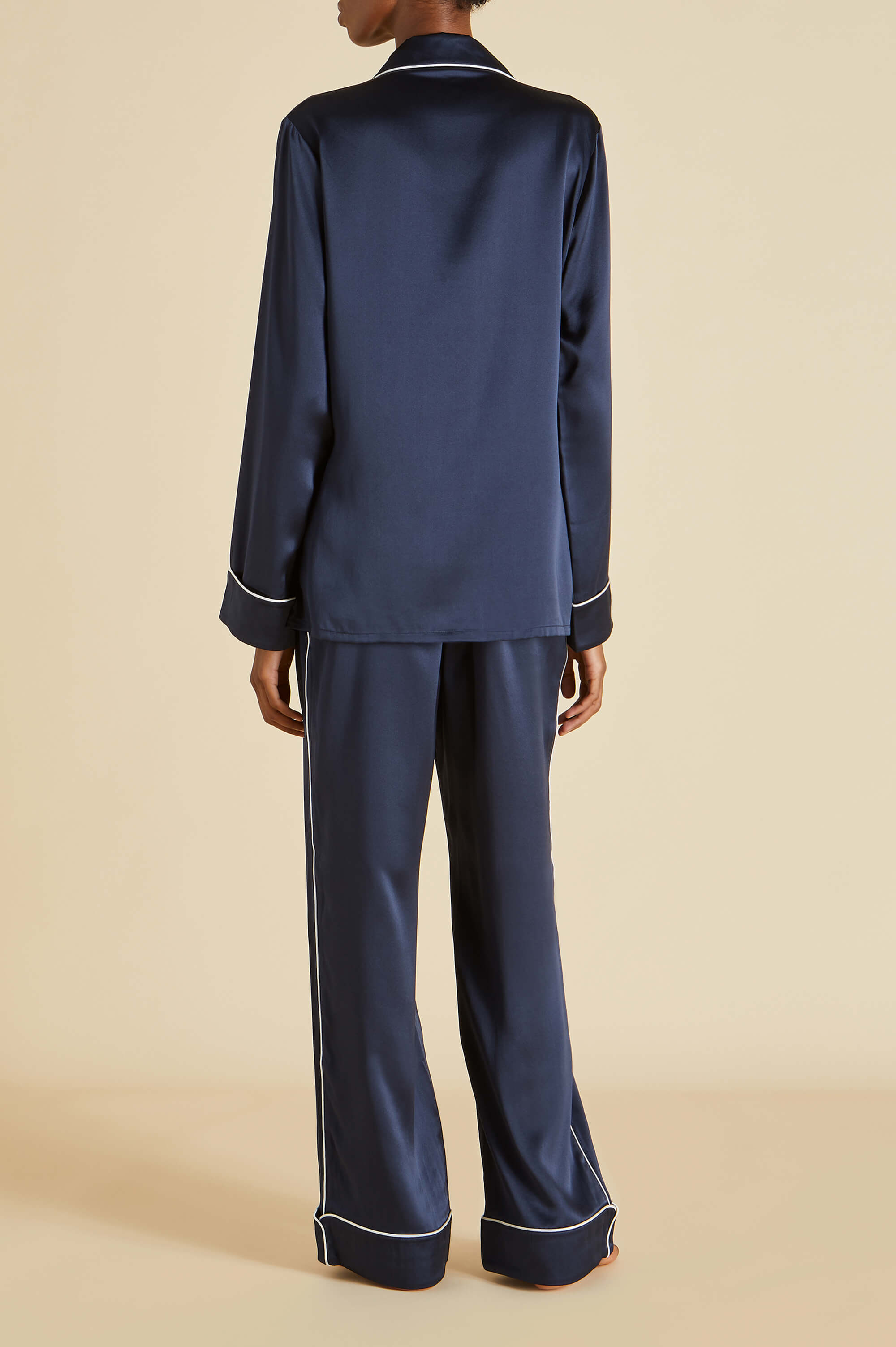 Coco Navy Pyjamas in Silk Satin