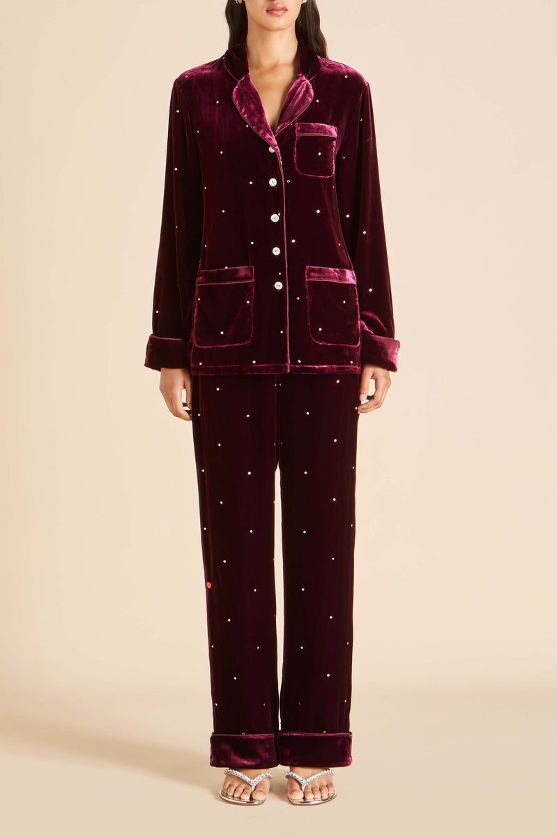 Coco Ritzy Red Crystal Pyjamas in Silk Velvet | Olivia von Halle