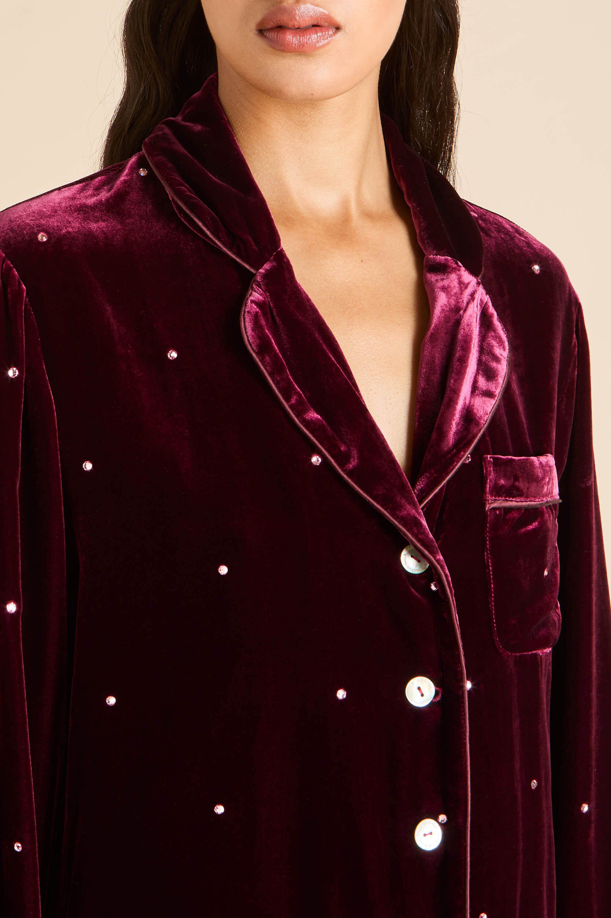 coco ritzy red crystal pyjamas in silk velvet 