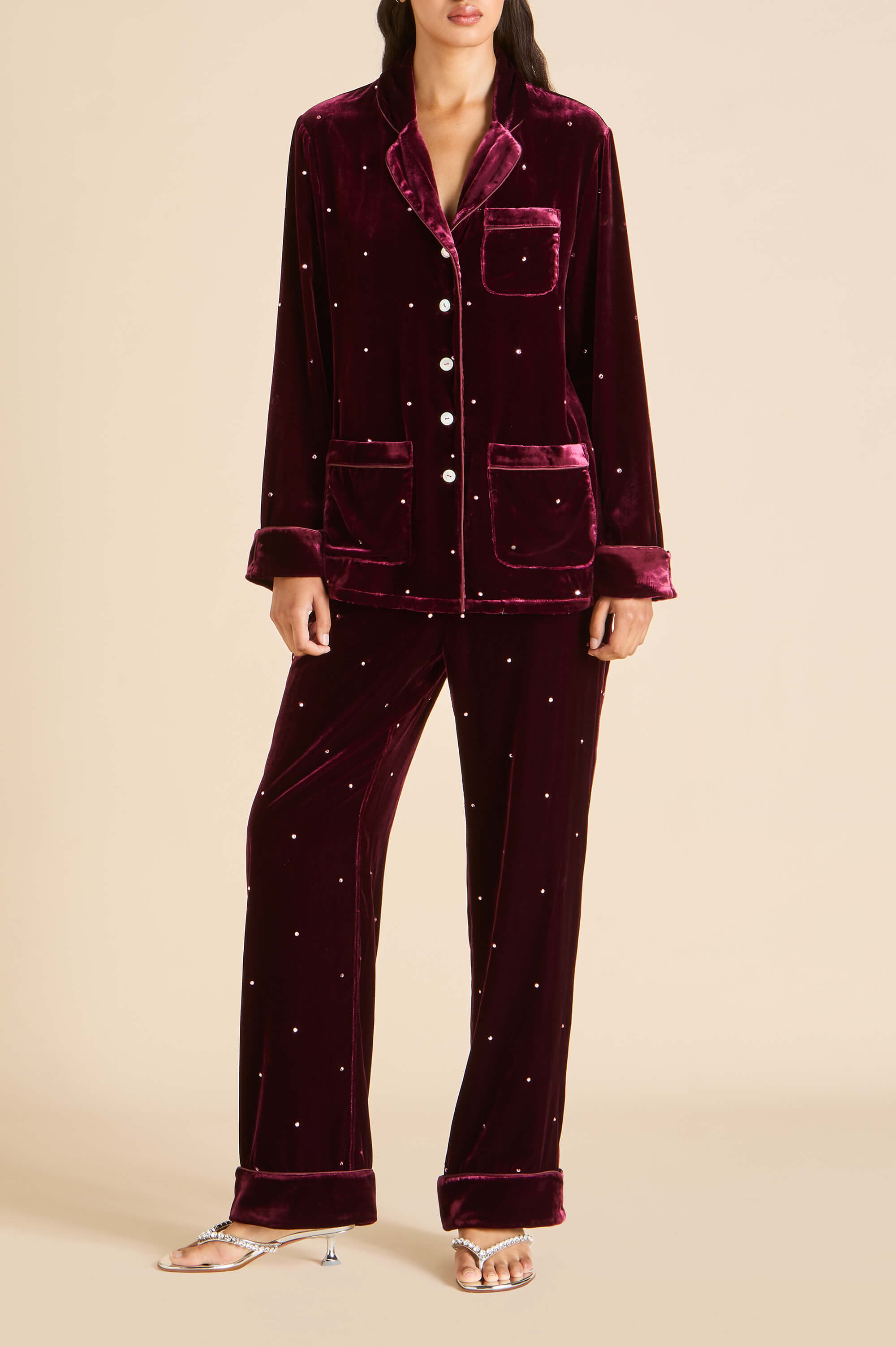Coco Ritzy Red Crystal Pyjamas in Silk Velvet