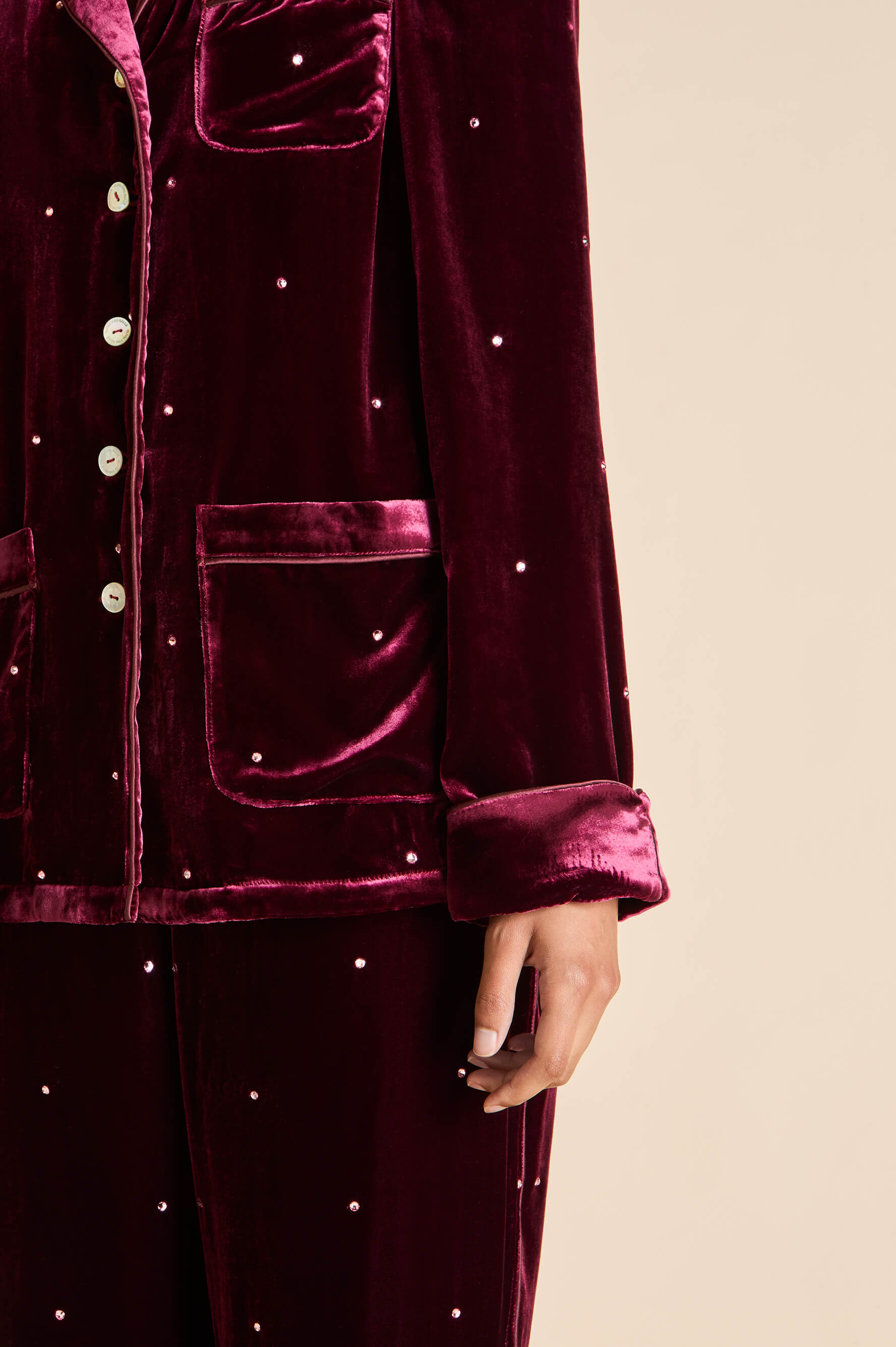 Coco Ritzy Red Crystal Pyjamas in Silk Velvet