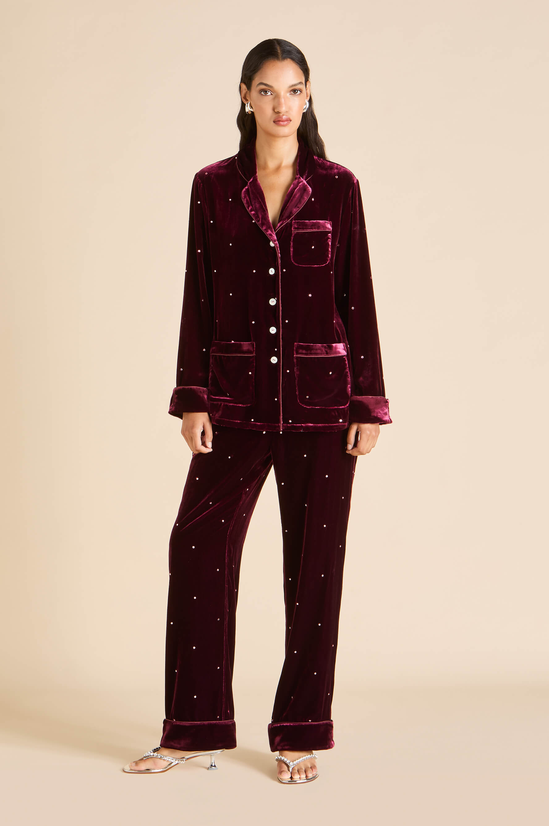Coco Ritzy Red Crystal Pyjamas in Silk Velvet