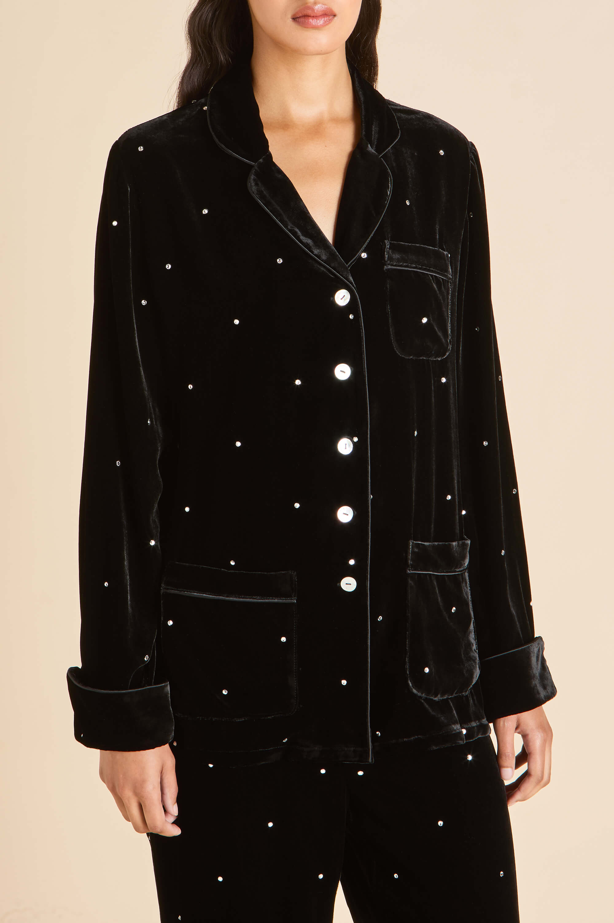 coco teese black crystal pyjamas in silk velvet 