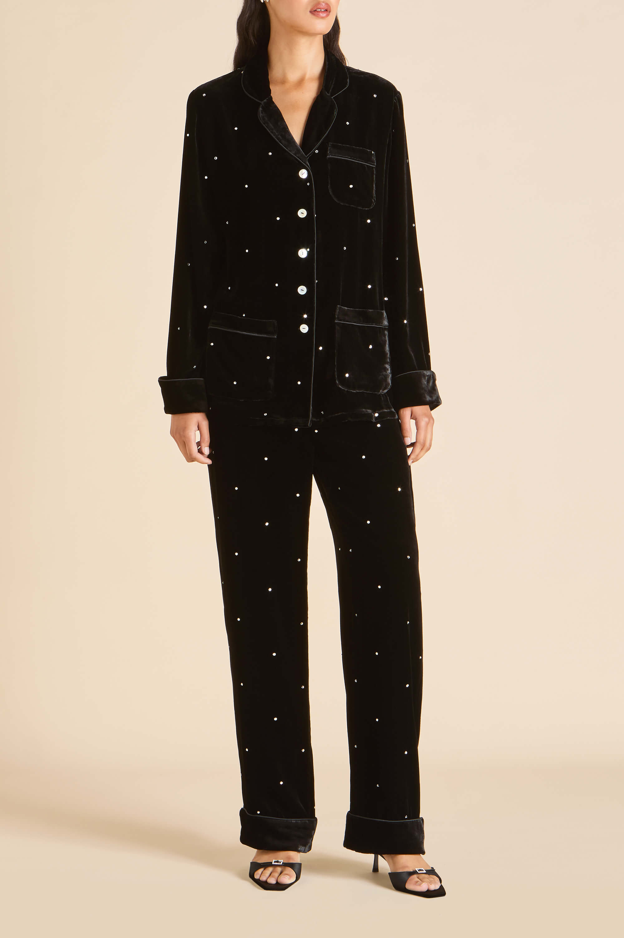 Coco Teese Black Crystal Pajamas in Silk Velvet