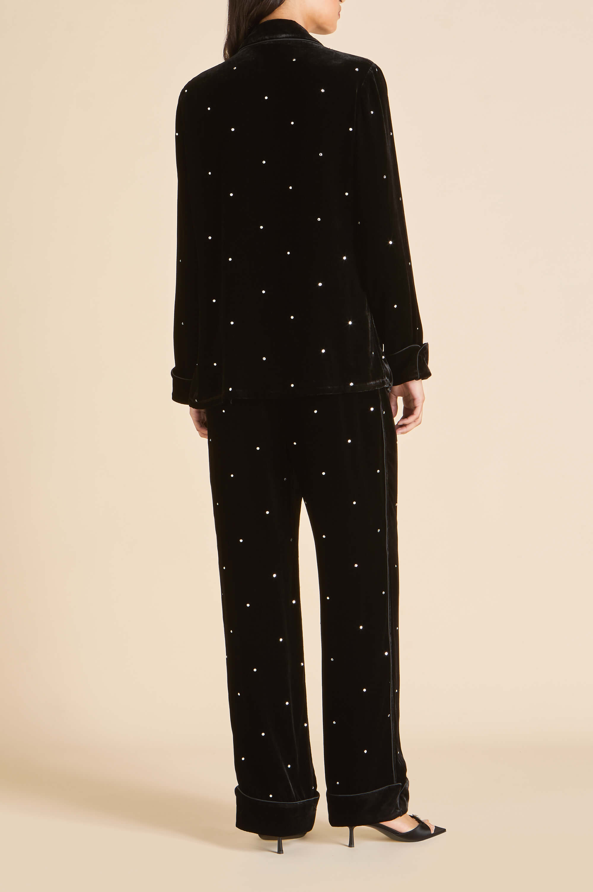 Coco Teese Black Crystal Pajamas in Silk Velvet
