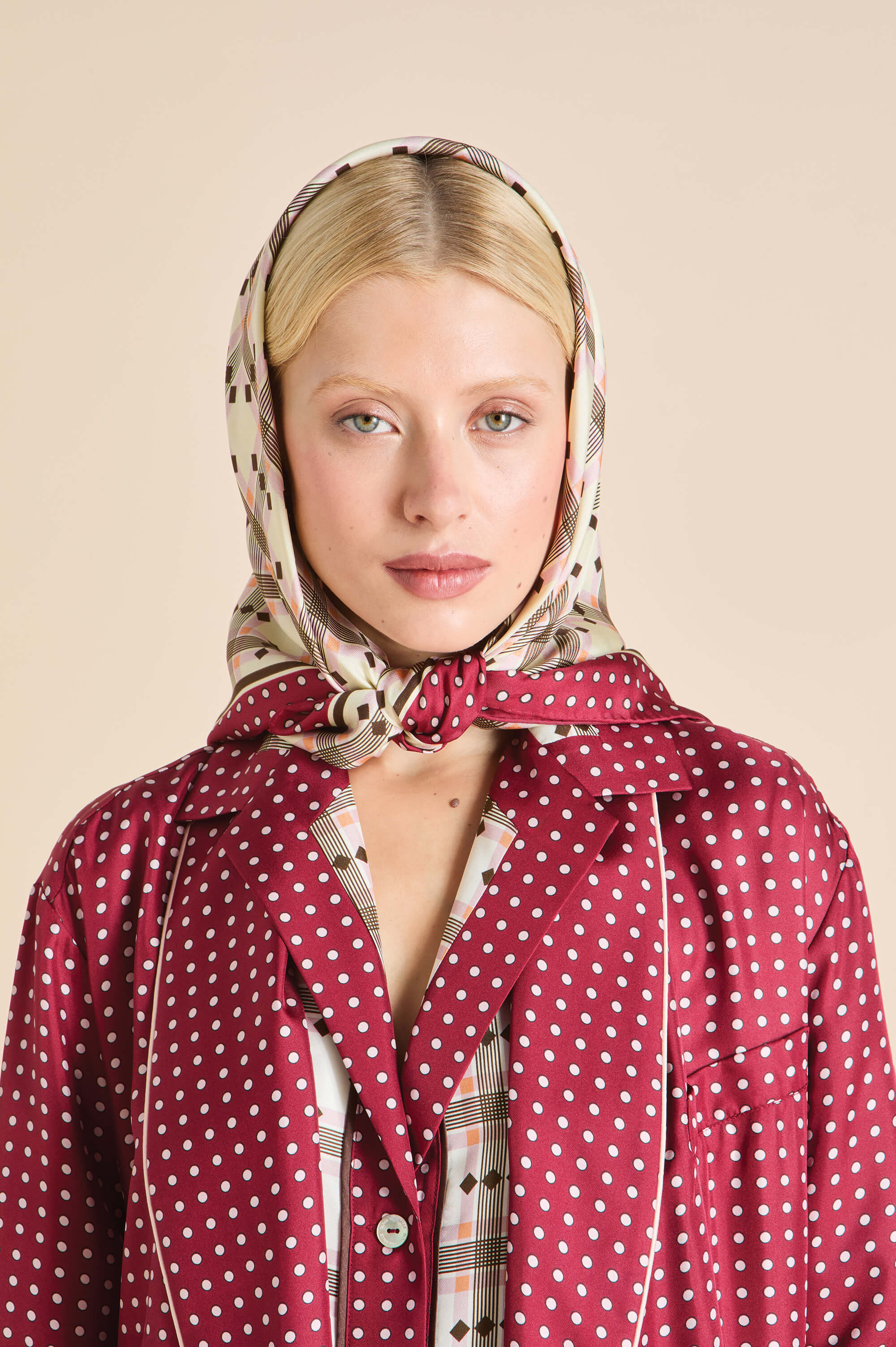 dunaway cipriani ivory geometric scarf in silk twill 