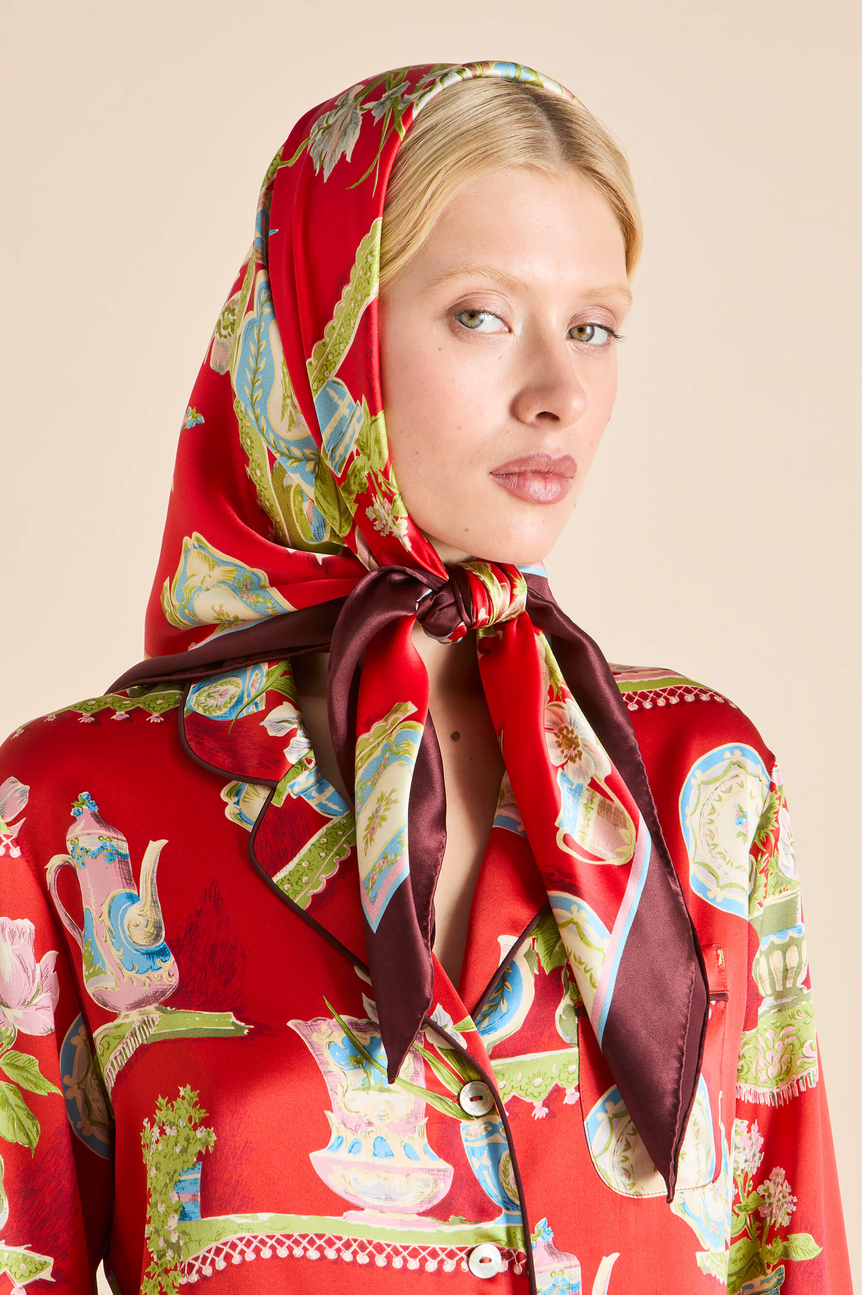 dunaway renata red plate scarf in silk twill 