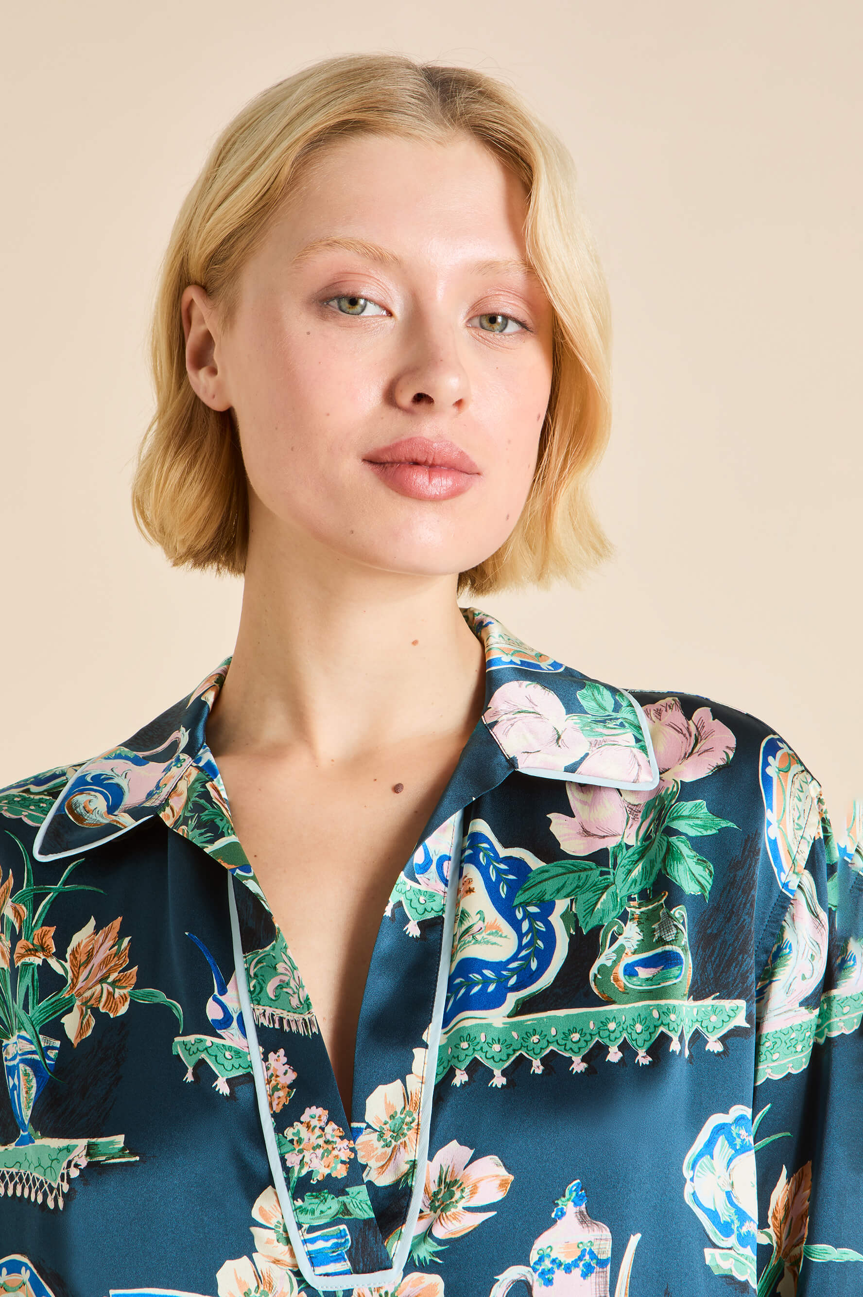 Ebba Giotto Blue Plate Pyjamas in Silk Satin