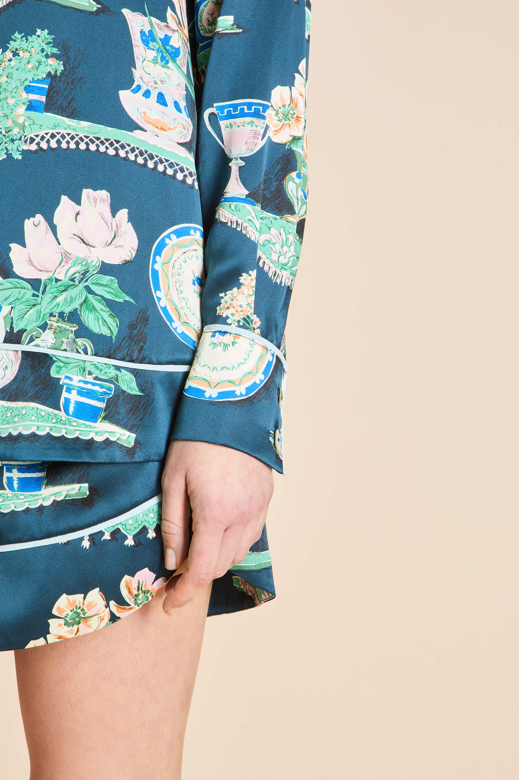 Ebba Giotto Blue Plate Pyjamas in Silk Satin