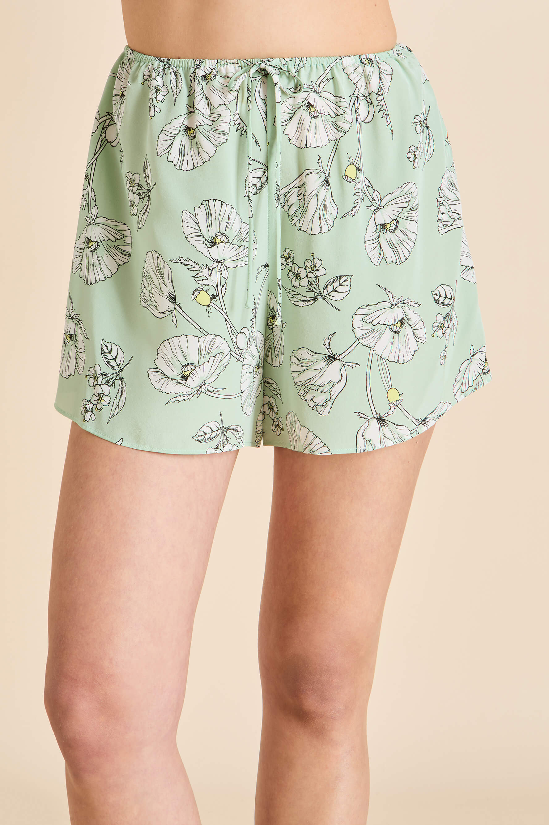 Elle Delfina Green Floral Camisole Set in Silk Crêpe de Chine