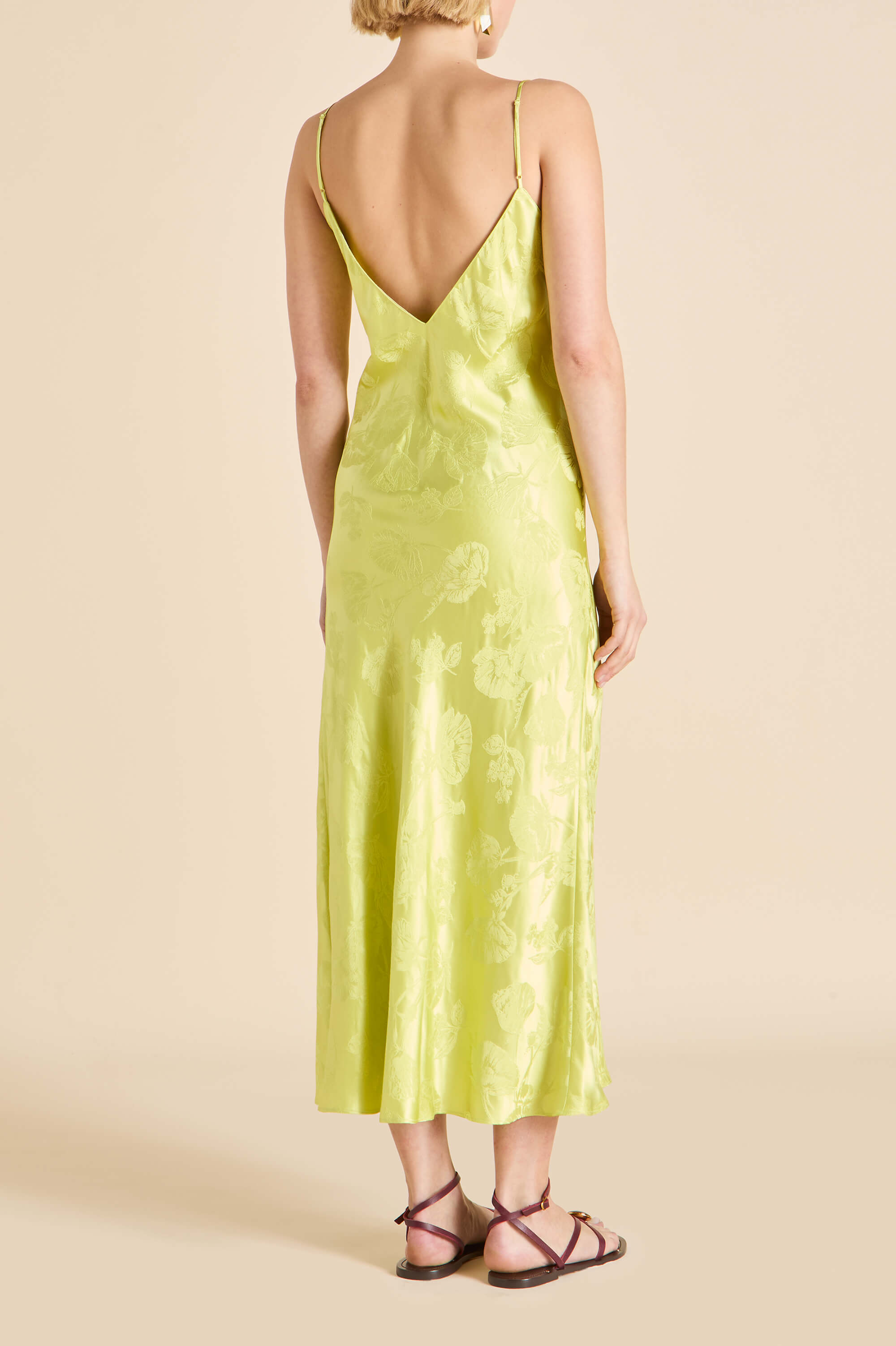 Garbo Ludovica Green Floral Slip Dress in Silk Jacquard