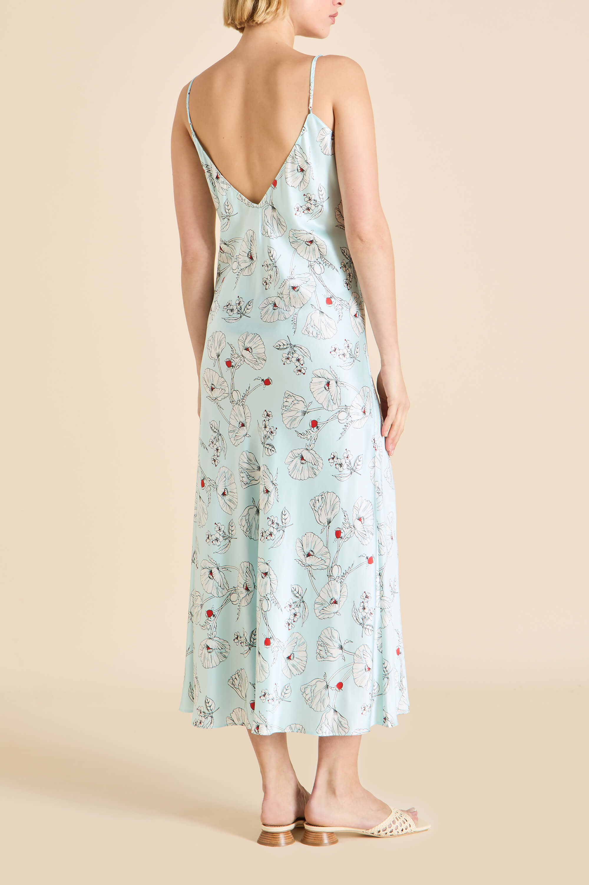 Garbo Serafina Blue Floral Slip Dress in Silk Satin