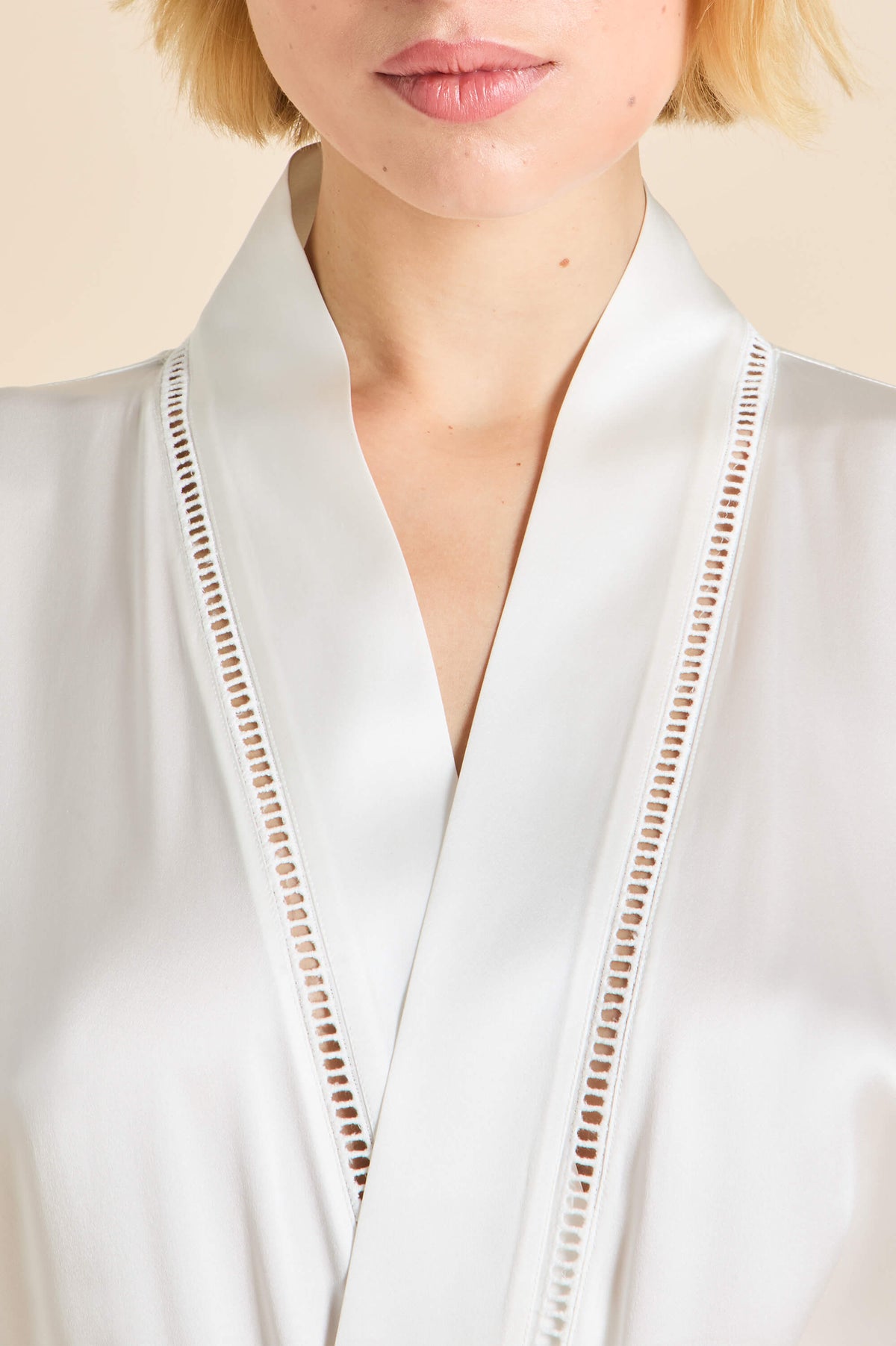 Ivory Button Down Robe Gloria Ivory Robe in Silk Satin | Olivia von Halle