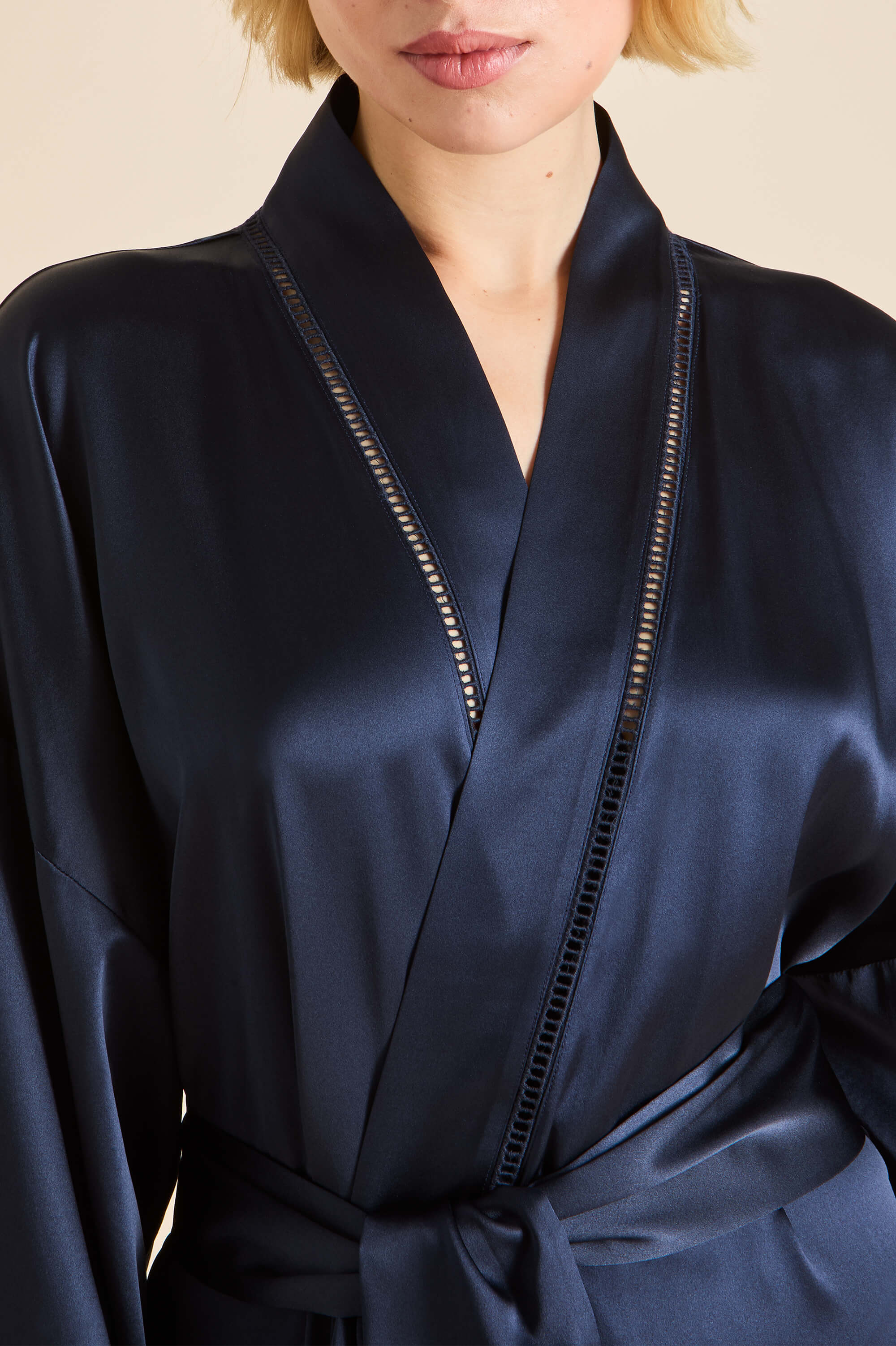 Navy Robe Gloria Navy Robe in Silk Satin | Olivia von Halle