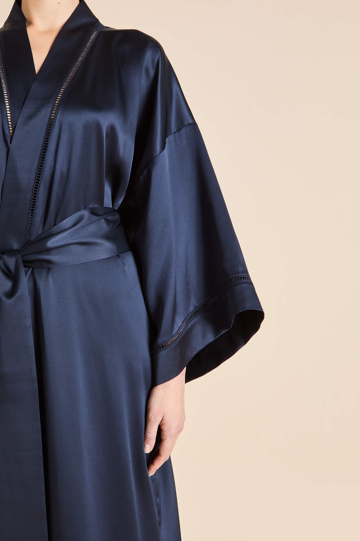 Short Robe Navy Gloria Navy Robe in Silk Satin | Olivia von Halle