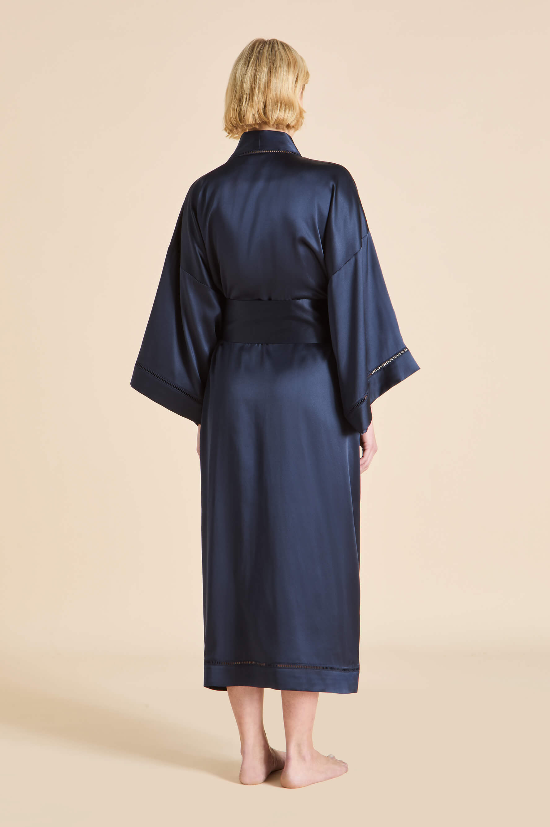 Gloria Navy Robe in Silk Satin
