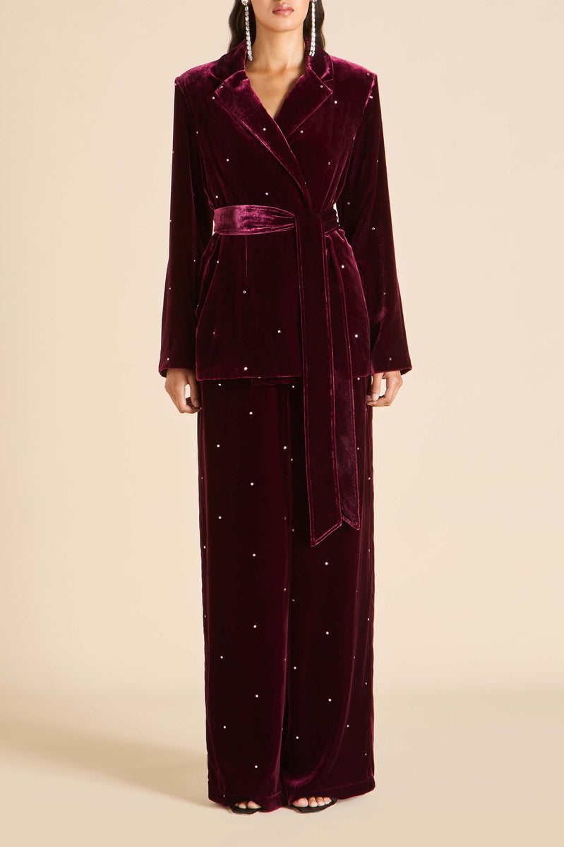 Jagger Ritzy Red Crystal Pyjamas in Silk Velvet | Olivia von Halle