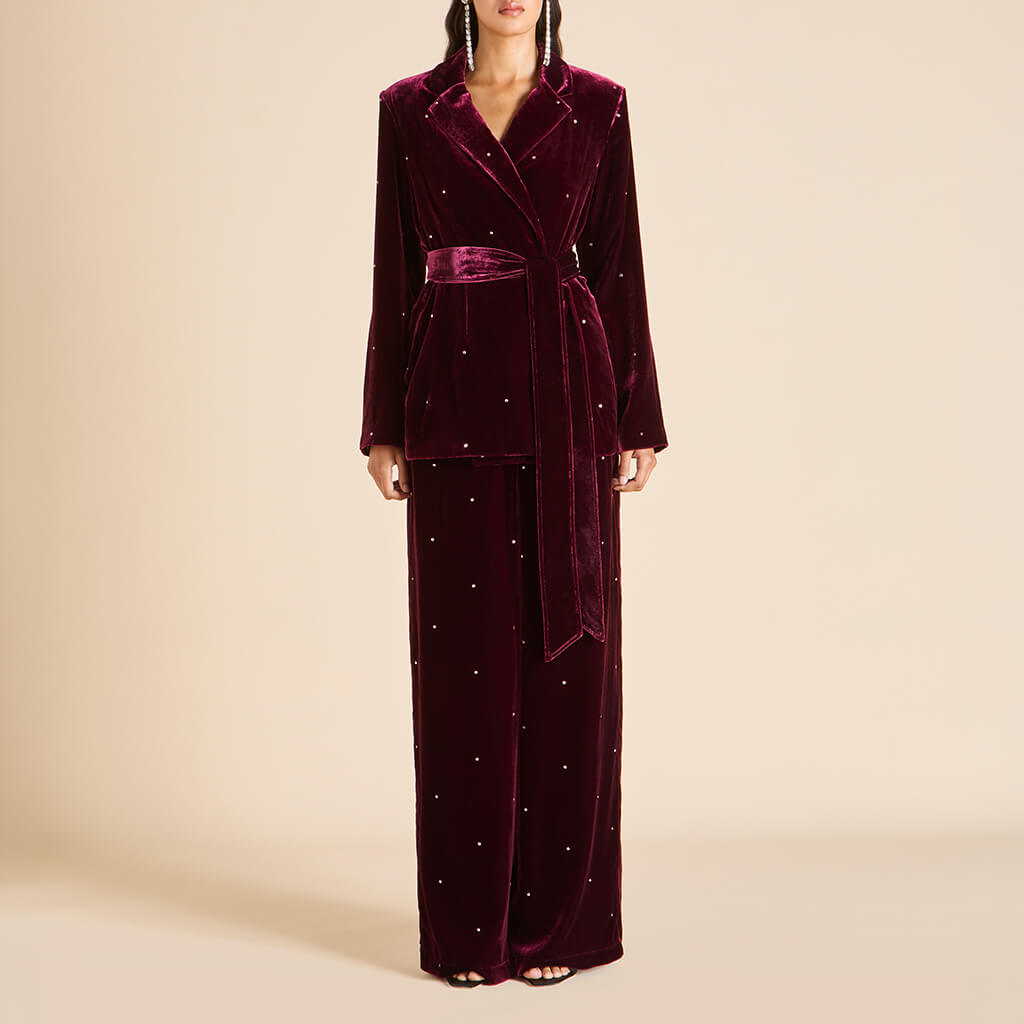 Jagger Ritzy Red Crystal Pajamas in Silk Velvet | Olivia von Halle