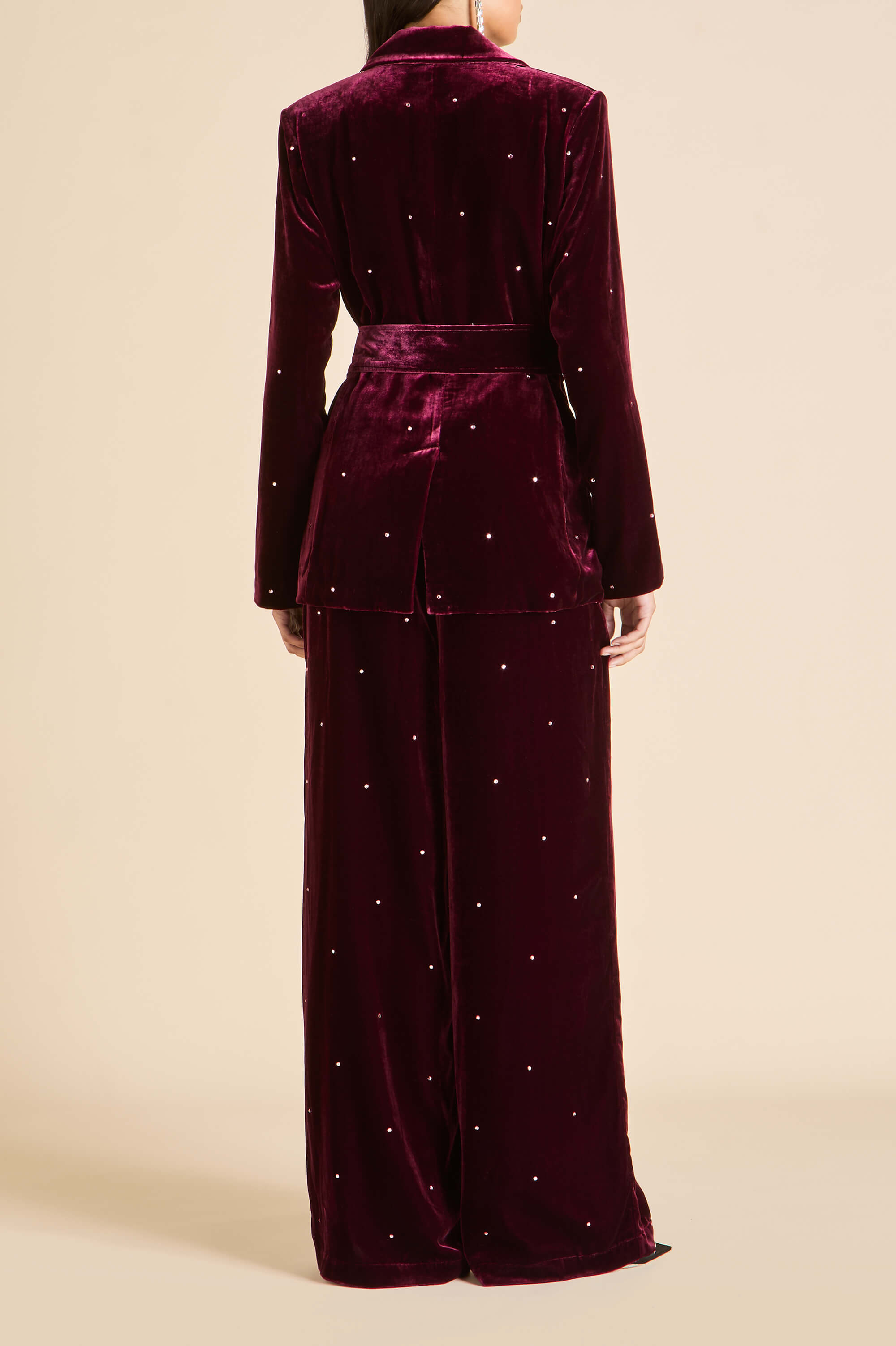 Jagger Ritzy Red Crystal Pajamas in Silk Velvet