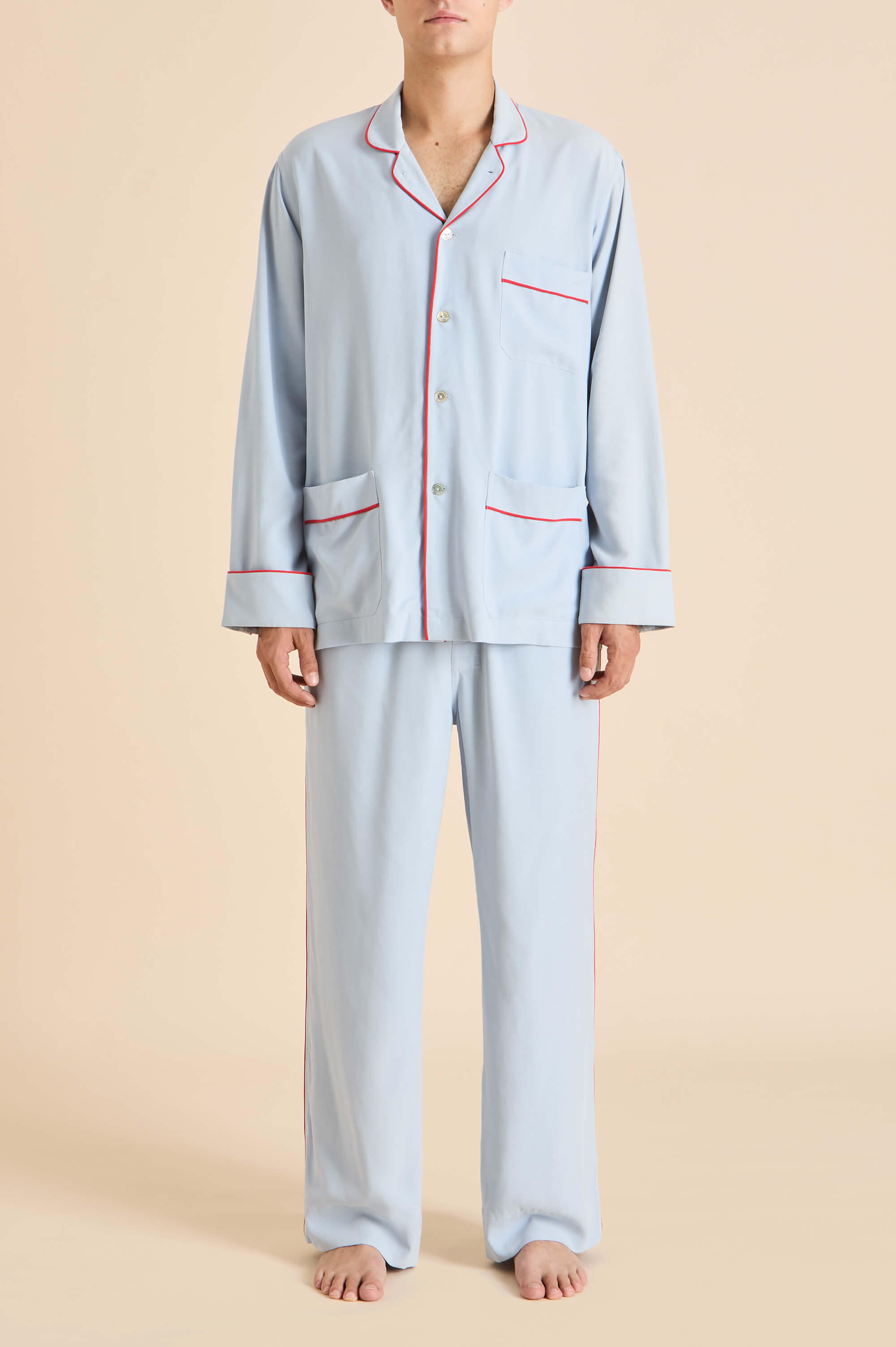 laurent cerulean blue pyjamas in sandwashed silk