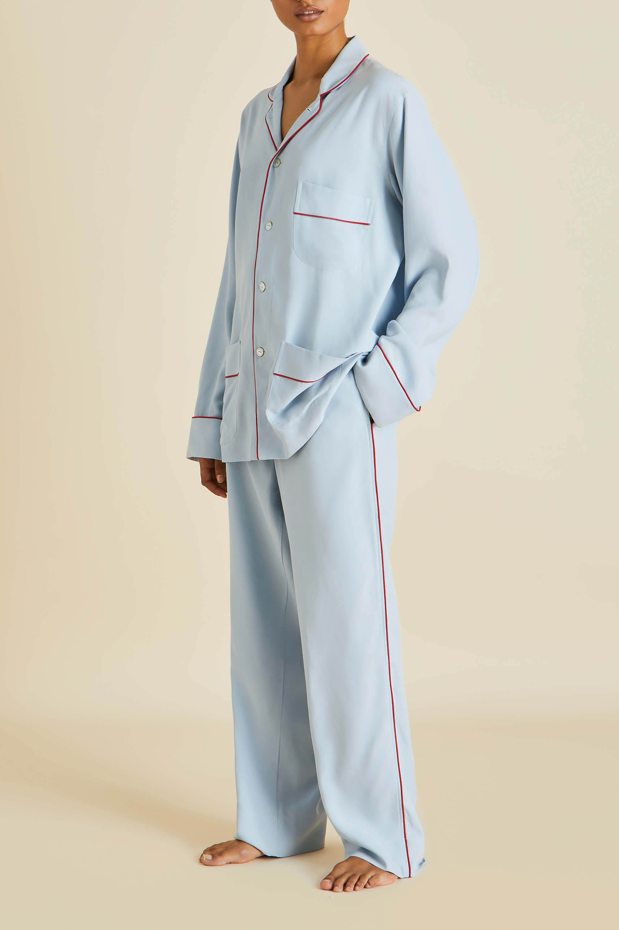 laurent cerulean blue pyjamas in sandwashed silk