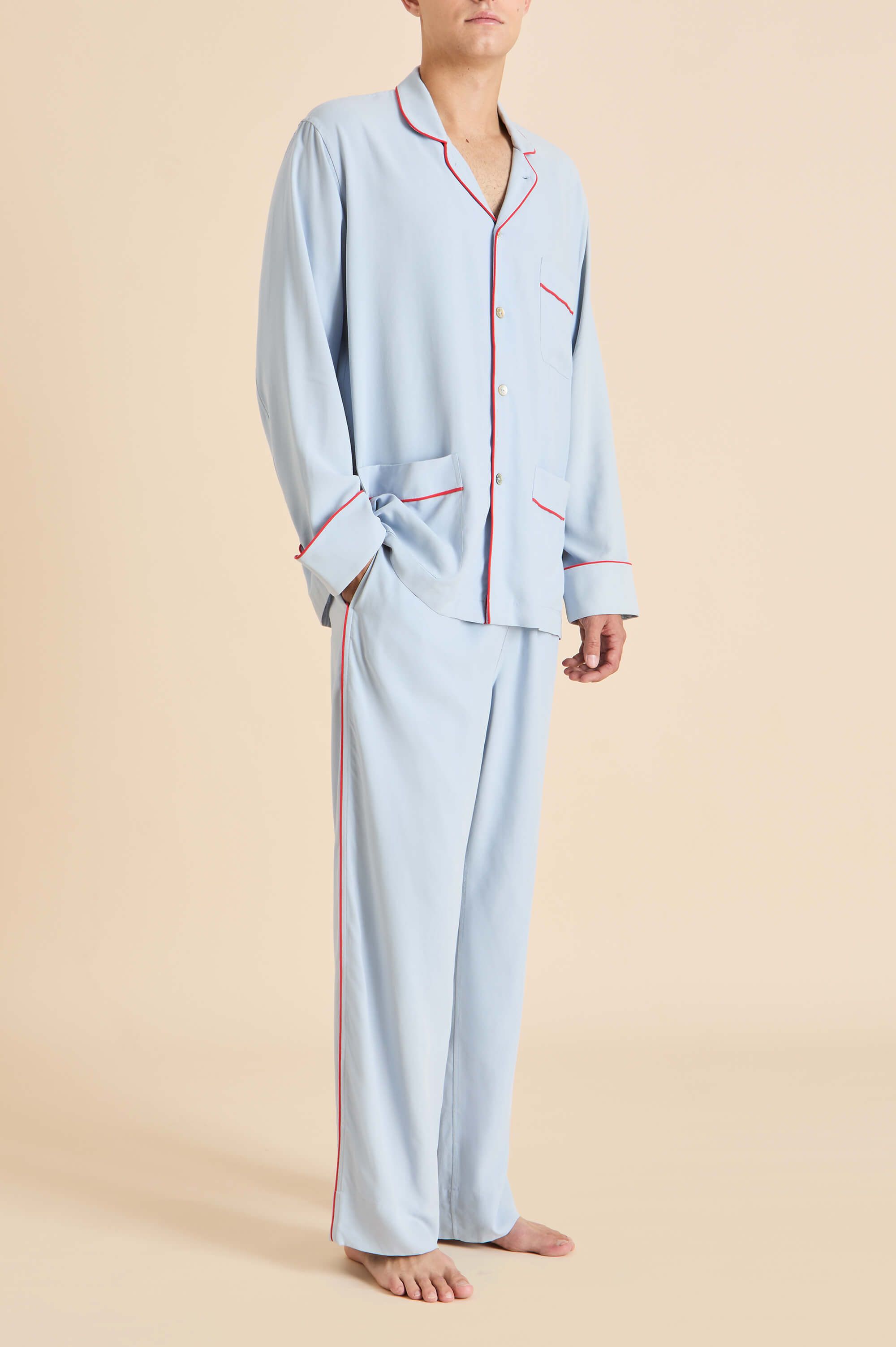 laurent cerulean blue pyjamas in sandwashed silk 
