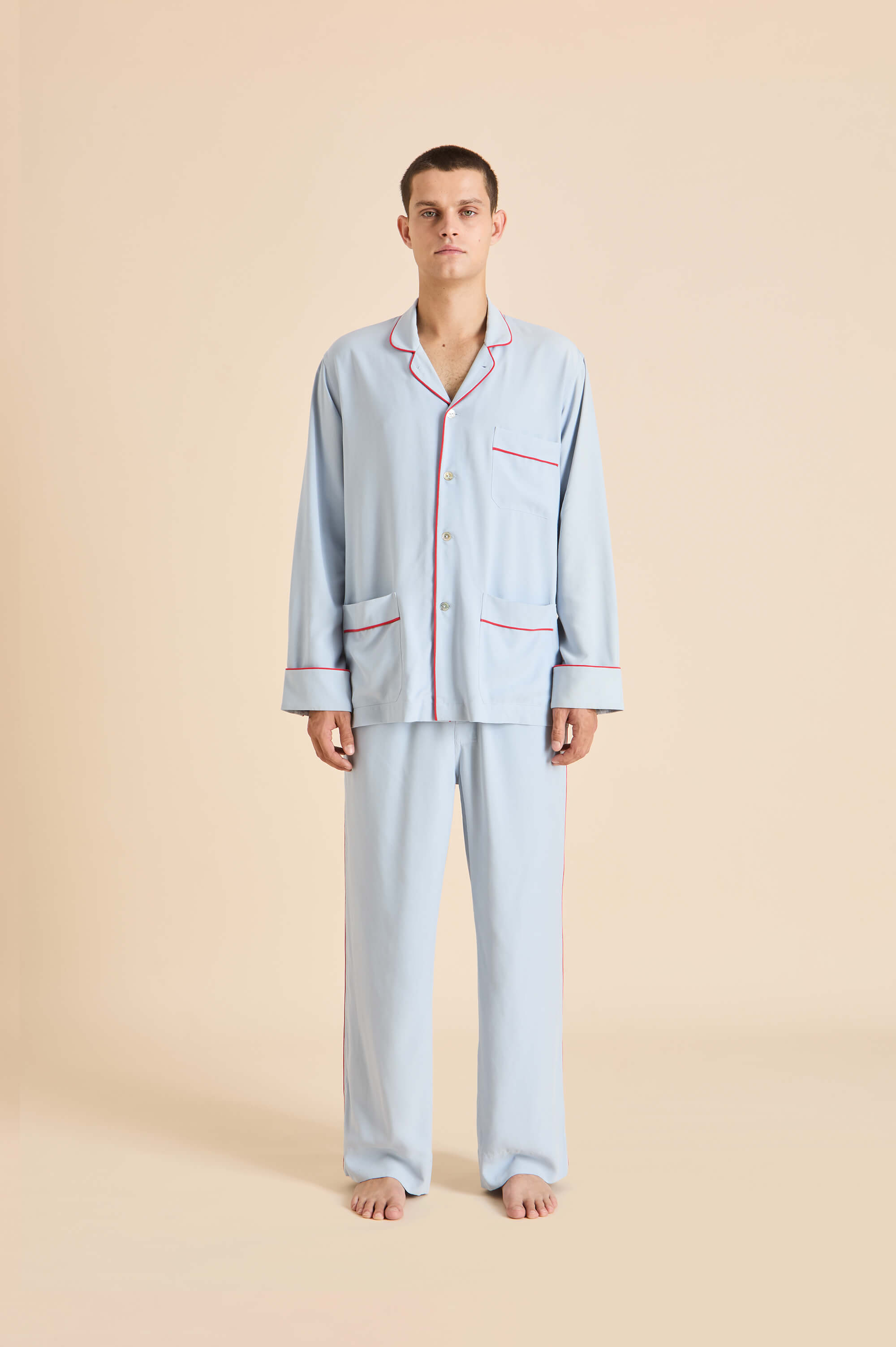Laurent Cerulean Blue Pyjamas in Sandwashed Silk