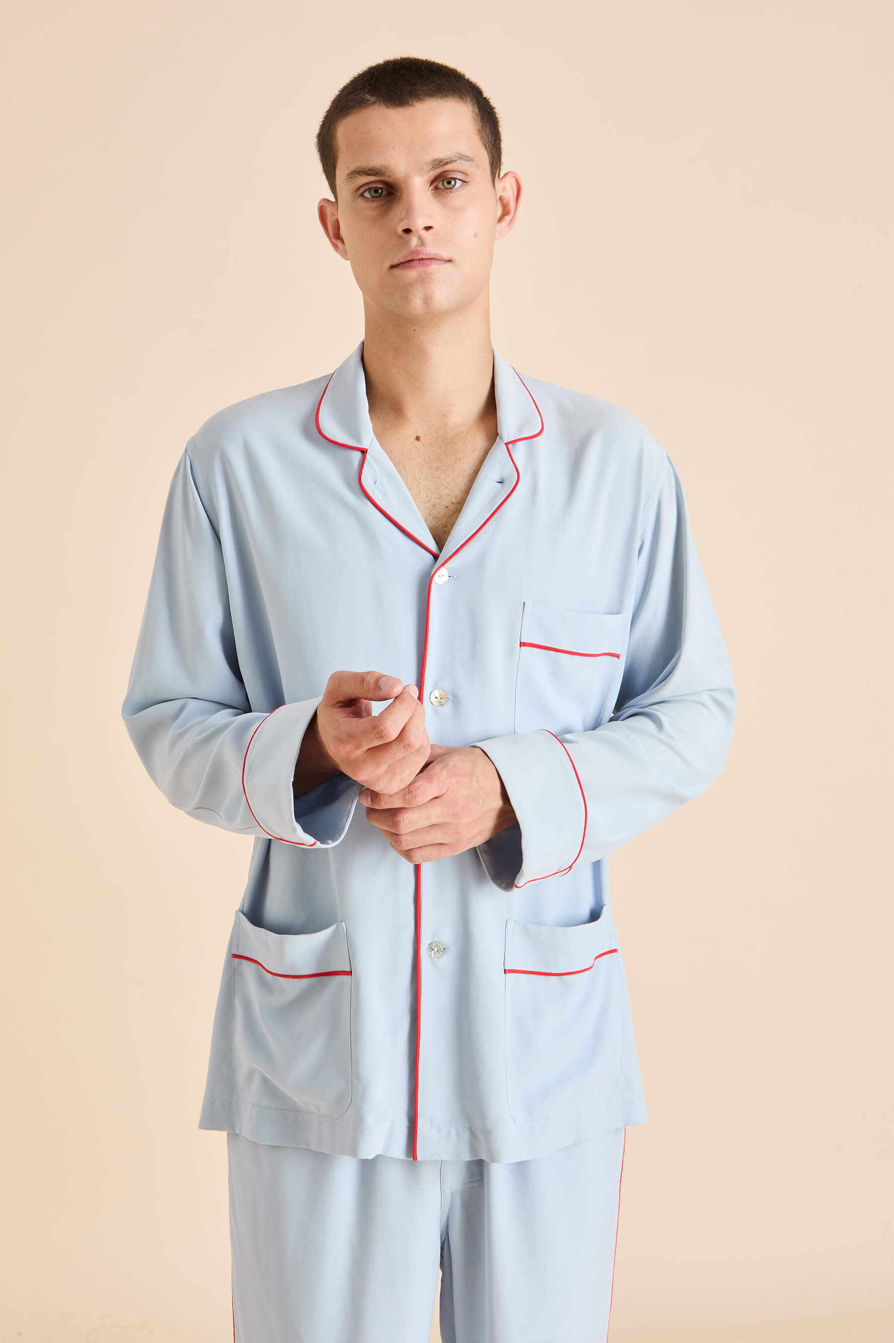 Laurent Cerulean Blue Pyjamas in Sandwashed Silk