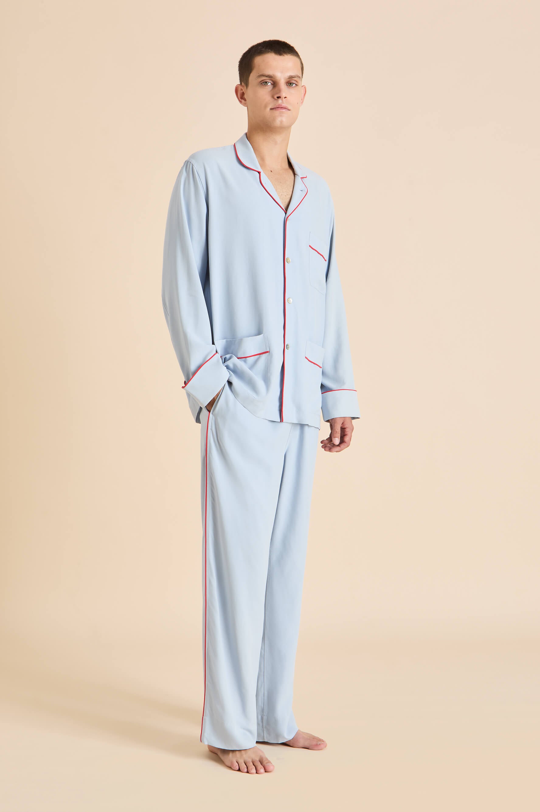 Laurent Cerulean Blue Pyjamas in Sandwashed Silk