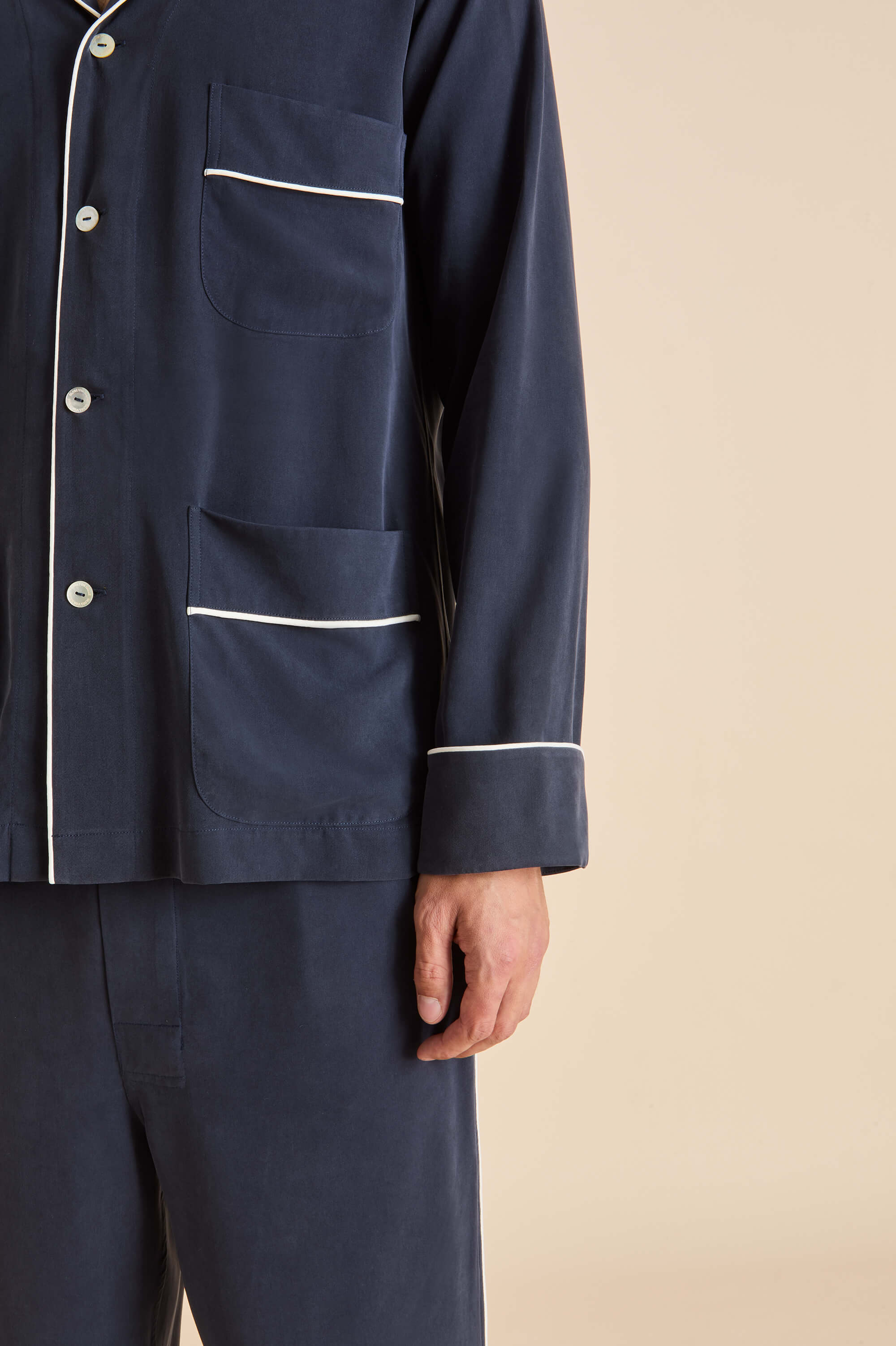 Laurent Navy Pyjamas in Sandwashed Silk
