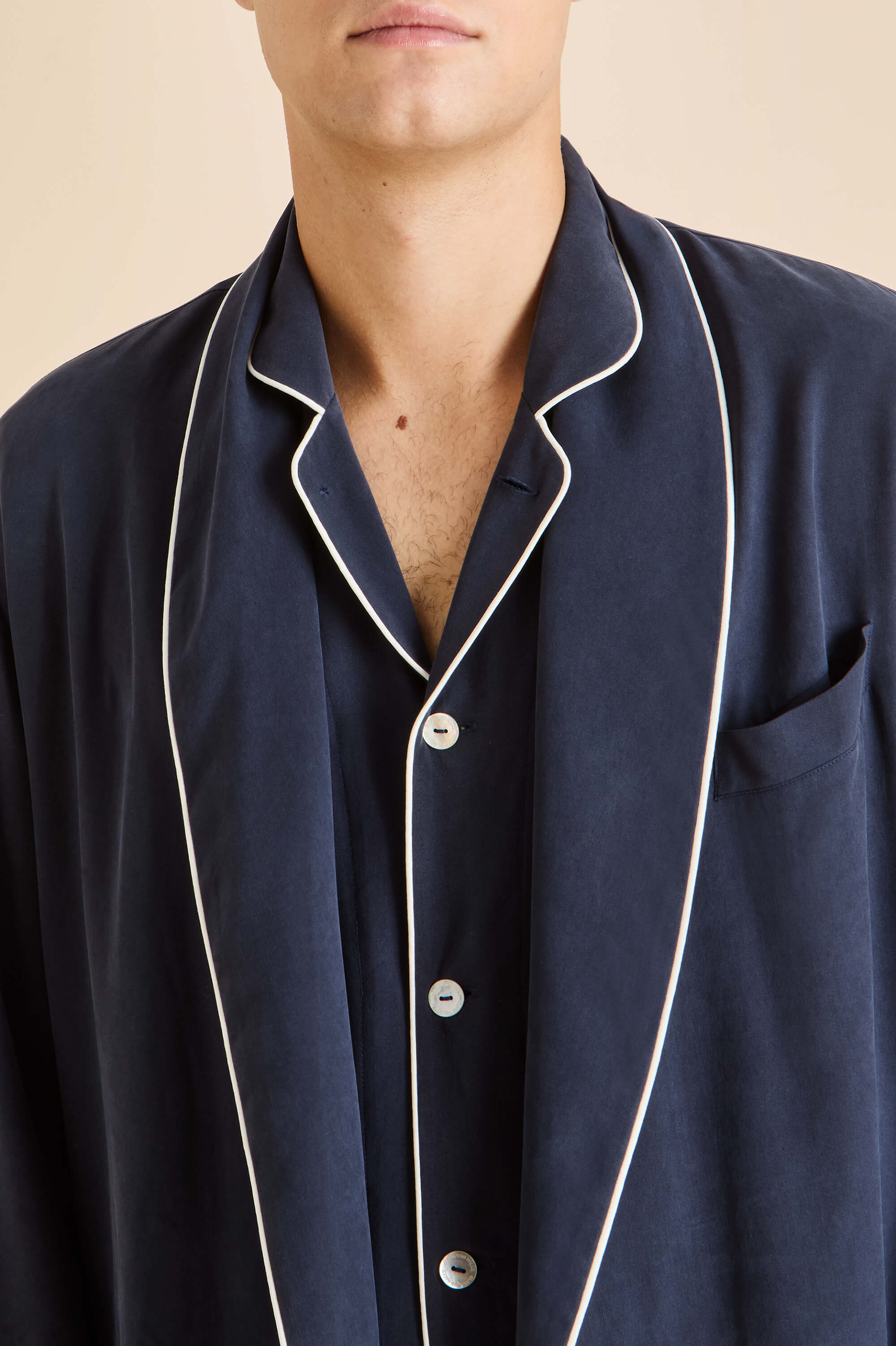 Laurent Navy Pyjamas in Sandwashed Silk