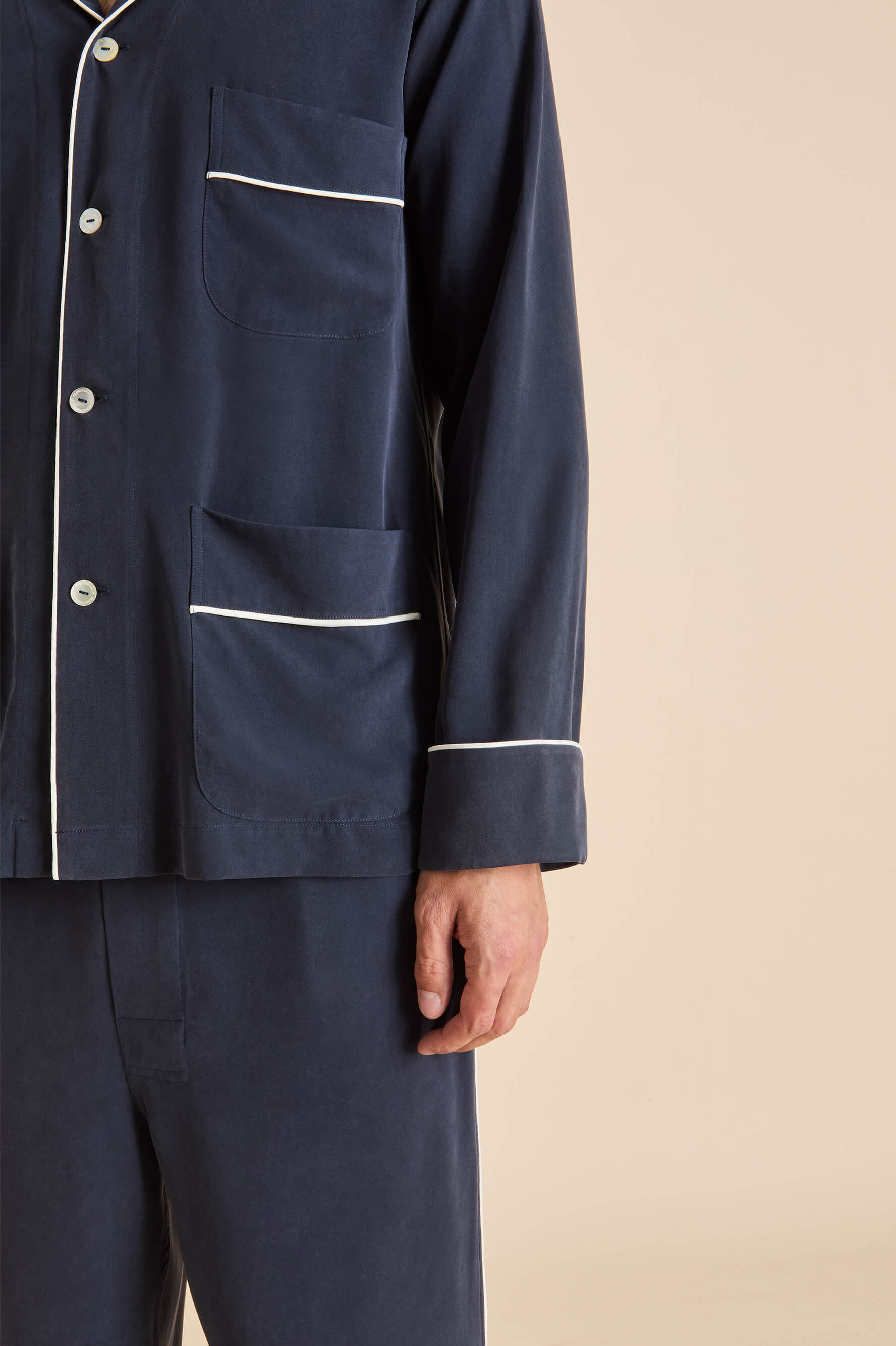 Laurent Navy Pyjamas in Sandwashed Silk