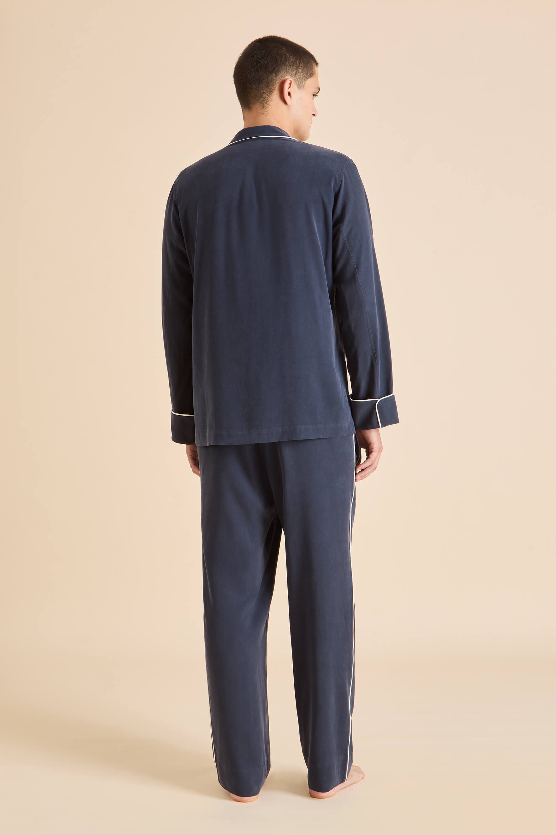 Laurent Navy Pyjamas in Sandwashed Silk