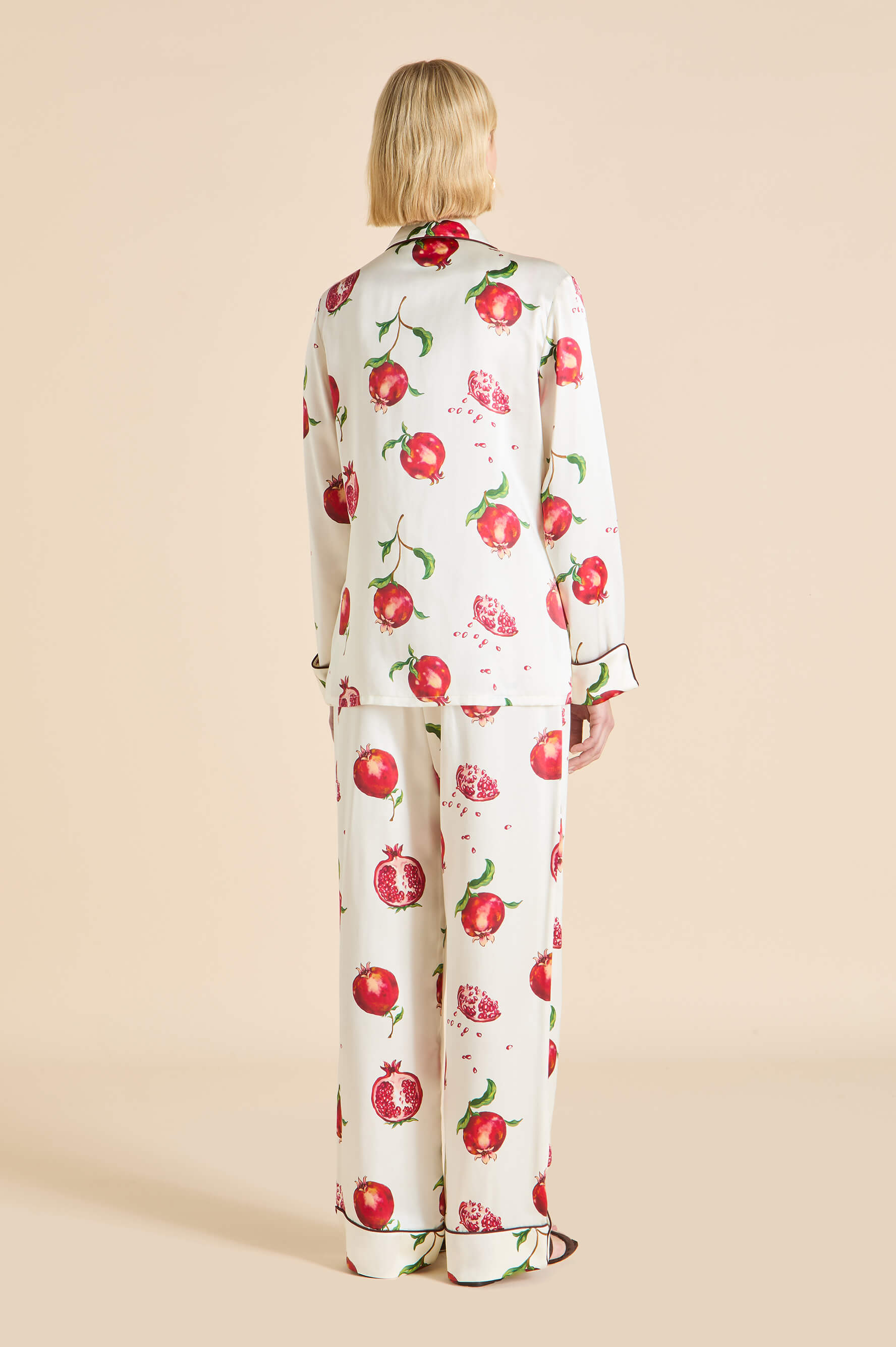 Lila Allegra Ivory Pomegranate Pyjamas in Silk Satin