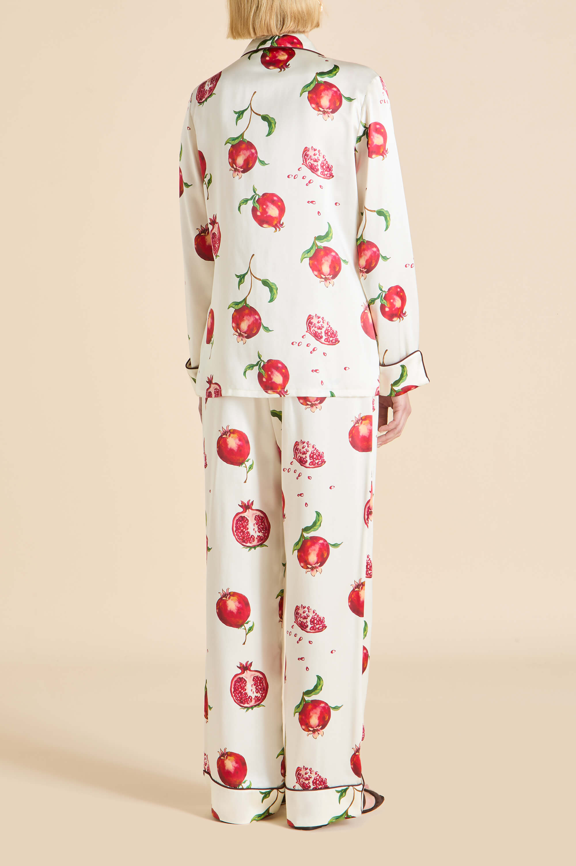 Lila Allegra Ivory Pomegranate Pajamas in Silk Satin